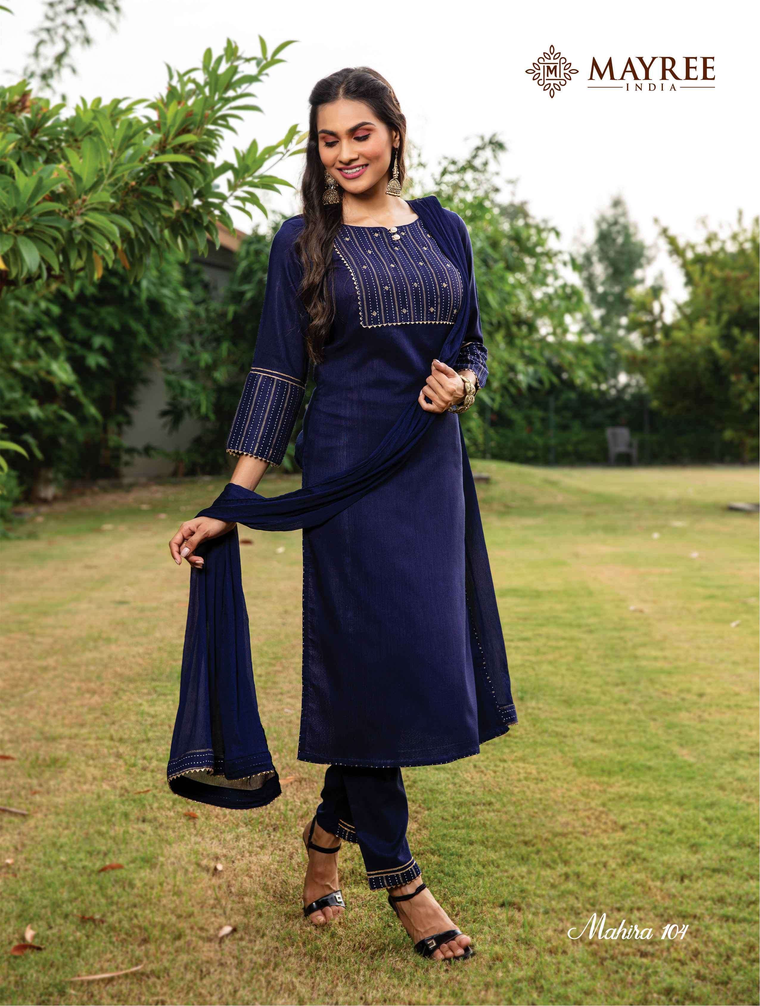 MAHIRA BY MAYREE 1001 TO 1008 SERIES BEAUTIFUL SUITS COLORFUL STYLISH FANCY CASUAL WEAR & ETHNIC WEAR HEAVY RAYON WITH WORK DRESSES AT WHOLESALE PRICE
