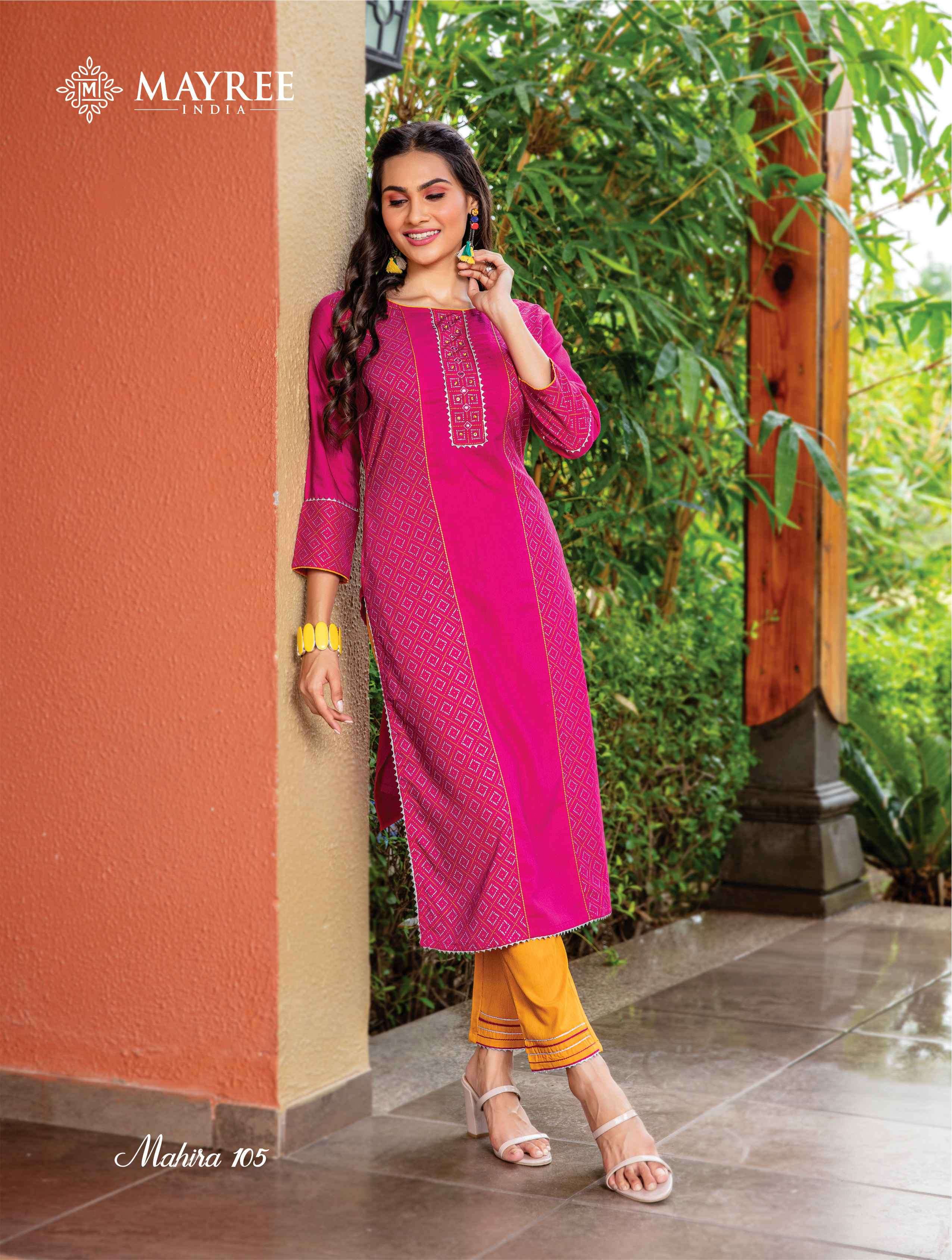 MAHIRA BY MAYREE 1001 TO 1008 SERIES BEAUTIFUL SUITS COLORFUL STYLISH FANCY CASUAL WEAR & ETHNIC WEAR HEAVY RAYON WITH WORK DRESSES AT WHOLESALE PRICE