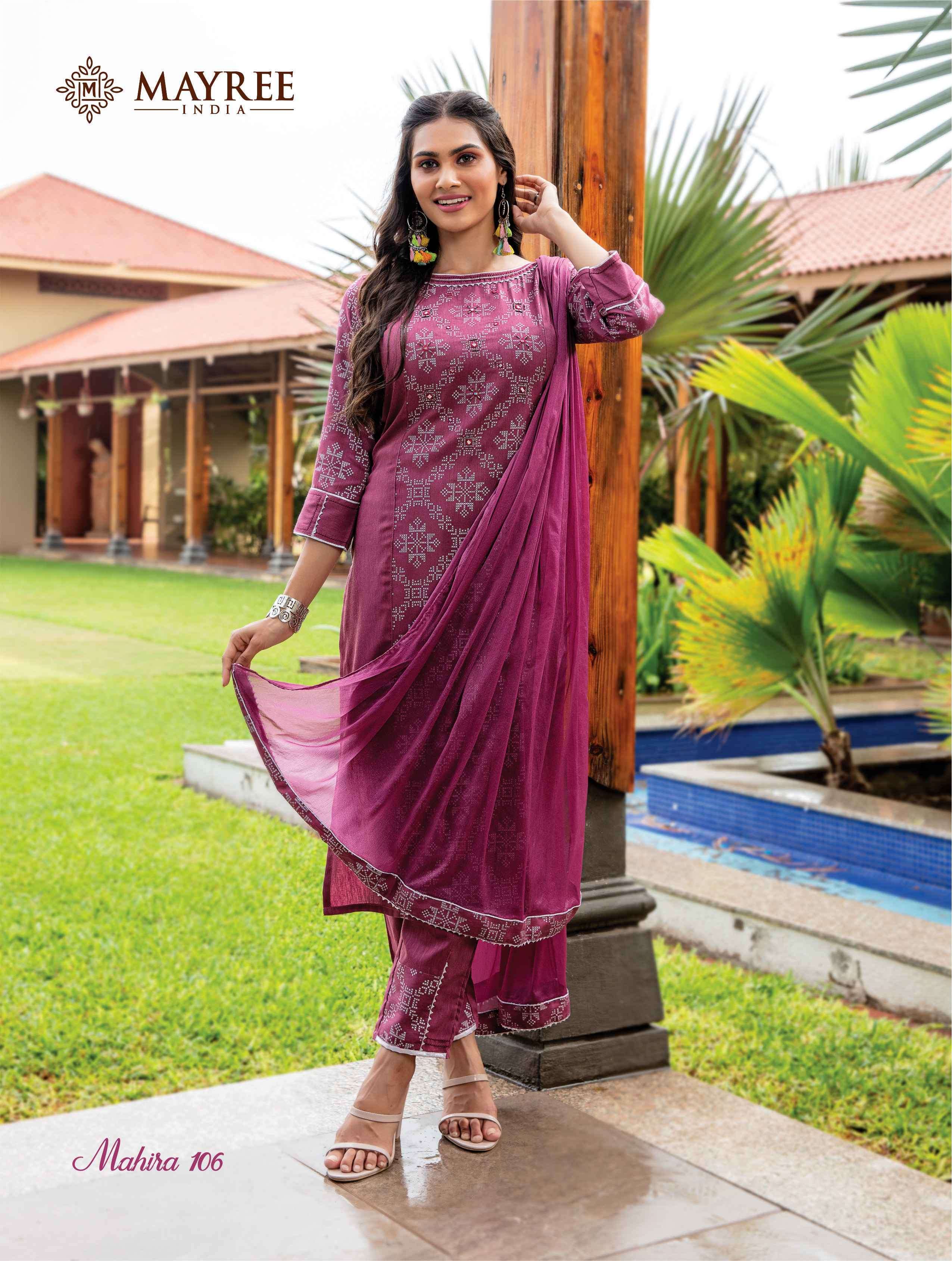 MAHIRA BY MAYREE 1001 TO 1008 SERIES BEAUTIFUL SUITS COLORFUL STYLISH FANCY CASUAL WEAR & ETHNIC WEAR HEAVY RAYON WITH WORK DRESSES AT WHOLESALE PRICE