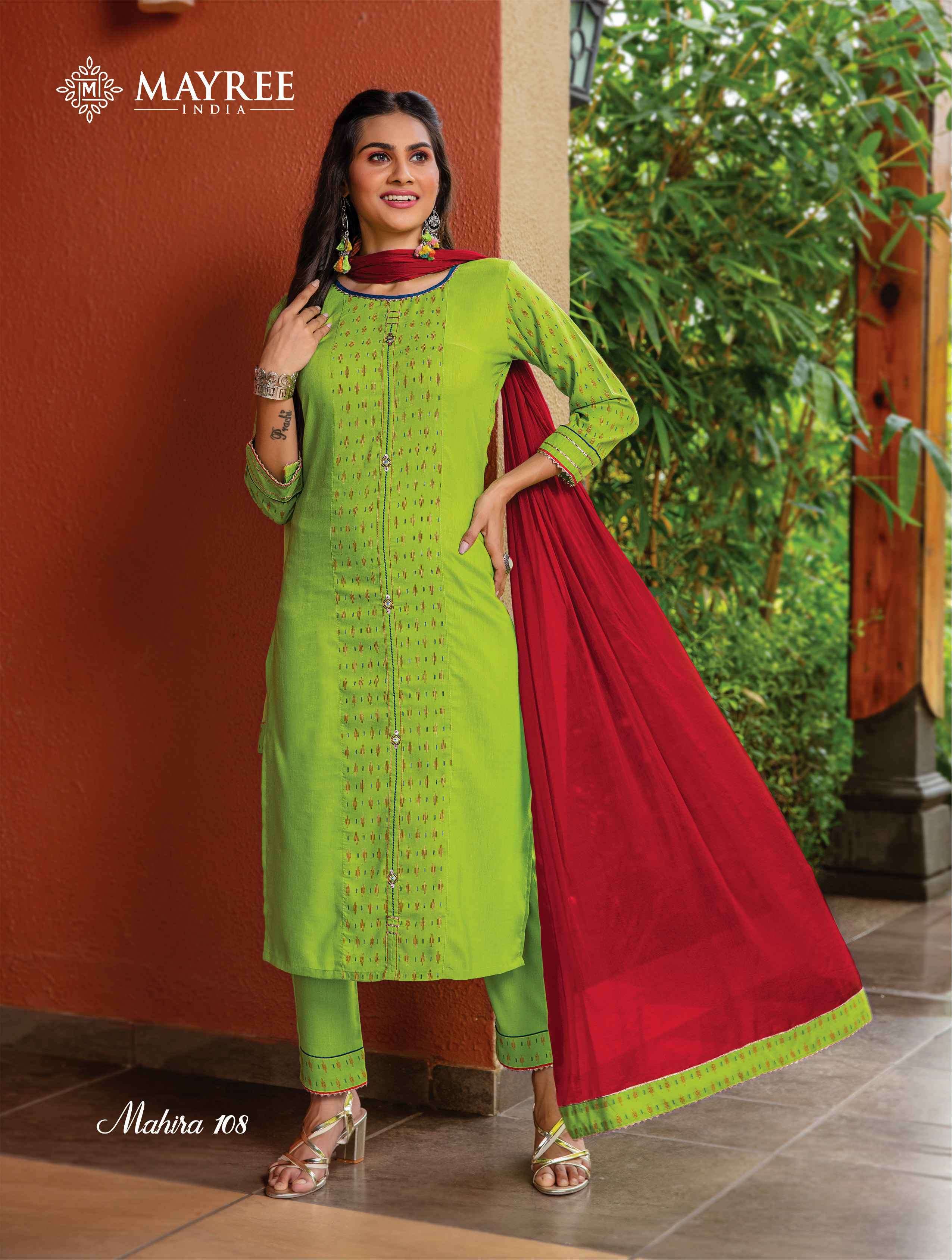MAHIRA BY MAYREE 1001 TO 1008 SERIES BEAUTIFUL SUITS COLORFUL STYLISH FANCY CASUAL WEAR & ETHNIC WEAR HEAVY RAYON WITH WORK DRESSES AT WHOLESALE PRICE