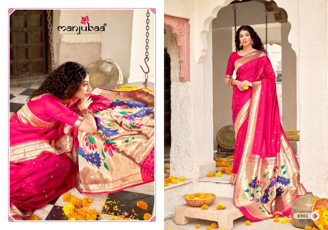 MADHUSHALA PAITHANI BY MANJUBAA CLOTHING 6901 TO 6908 SERIES INDIAN TRADITIONAL WEAR COLLECTION BEAUTIFUL STYLISH FANCY COLORFUL PARTY WEAR & OCCASIONAL WEAR FANCY SAREES AT WHOLESALE PRICE
