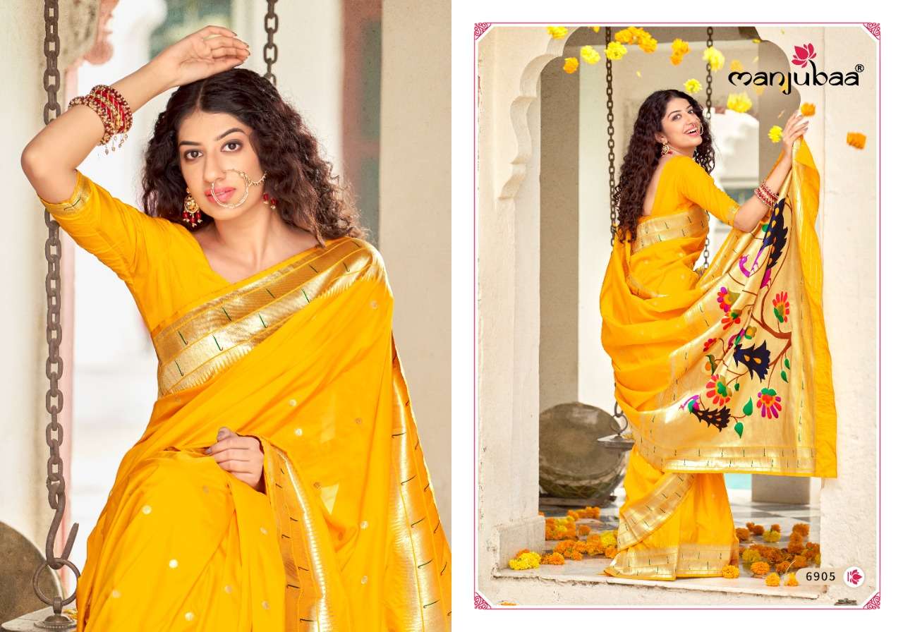 MADHUSHALA PAITHANI BY MANJUBAA CLOTHING 6901 TO 6908 SERIES INDIAN TRADITIONAL WEAR COLLECTION BEAUTIFUL STYLISH FANCY COLORFUL PARTY WEAR & OCCASIONAL WEAR FANCY SAREES AT WHOLESALE PRICE