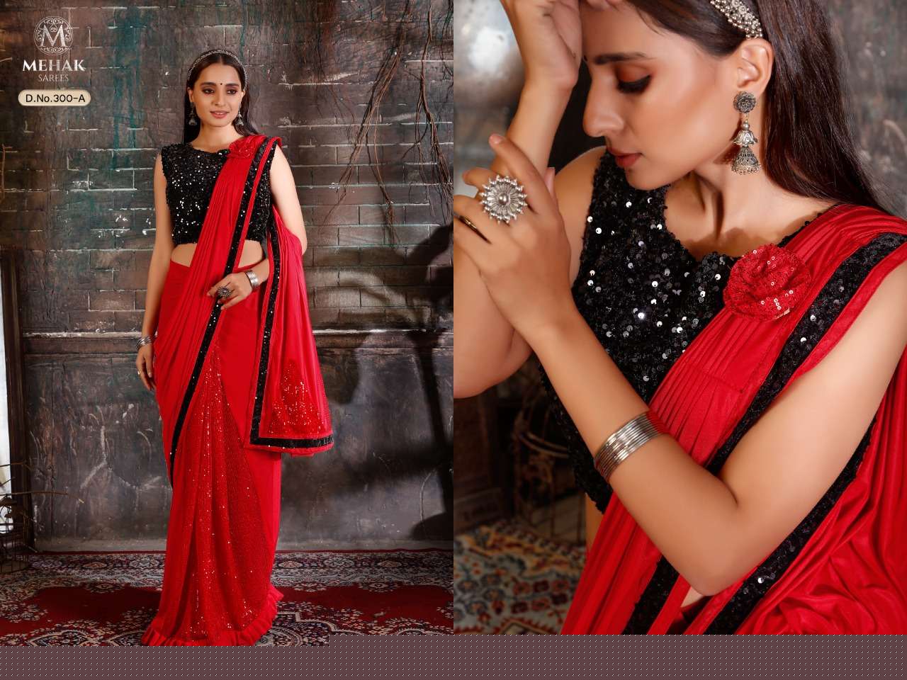 MEHAK 300 COLOURS BY MEHAK 300-A TO 300-I SERIES INDIAN TRADITIONAL WEAR COLLECTION BEAUTIFUL STYLISH FANCY COLORFUL PARTY WEAR & OCCASIONAL WEAR LYCRA SAREES AT WHOLESALE PRICE