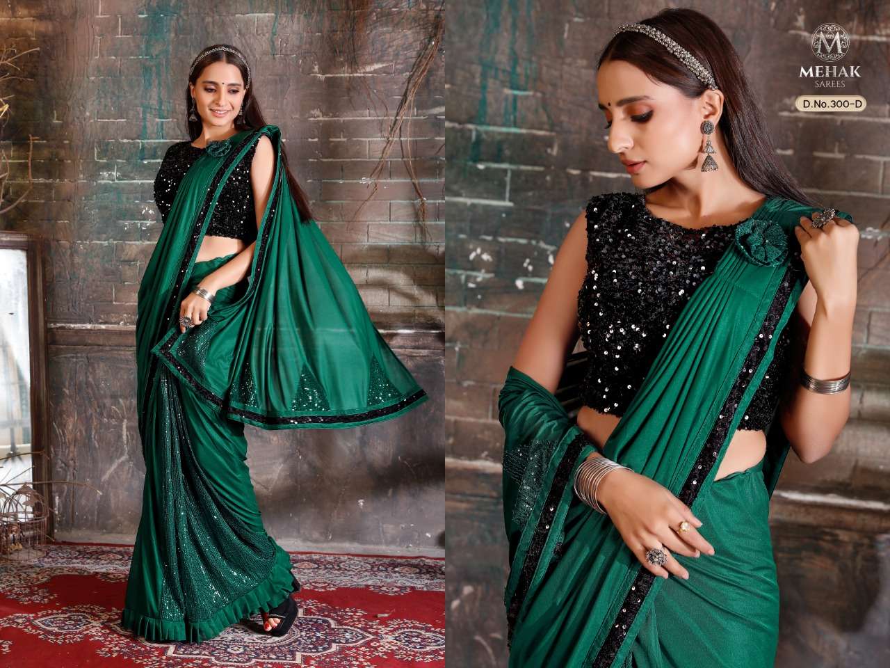 MEHAK 300 COLOURS BY MEHAK 300-A TO 300-I SERIES INDIAN TRADITIONAL WEAR COLLECTION BEAUTIFUL STYLISH FANCY COLORFUL PARTY WEAR & OCCASIONAL WEAR LYCRA SAREES AT WHOLESALE PRICE