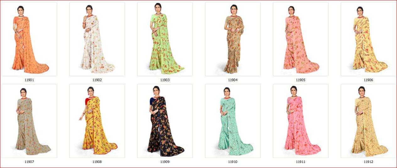 PATRALEKHA VOL-3 BY SHREE MATARAM 11901 TO 11912 SERIES INDIAN TRADITIONAL WEAR COLLECTION BEAUTIFUL STYLISH FANCY COLORFUL PARTY WEAR & OCCASIONAL WEAR CHIFFON SAREES AT WHOLESALE PRICE