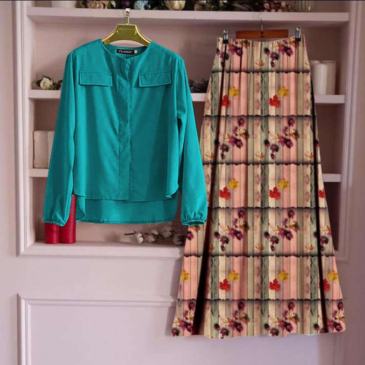 VD-804-3229 BY KAAMIRI 01 TO 09 SERIES BEAUTIFUL COLOURFUL STYLISH DESIGNER PRINTED CASUAL WEAR READY TO WEAR SLUB COTTON TUNIC TOP AND SKIRT AT WHOLESALE PRICE