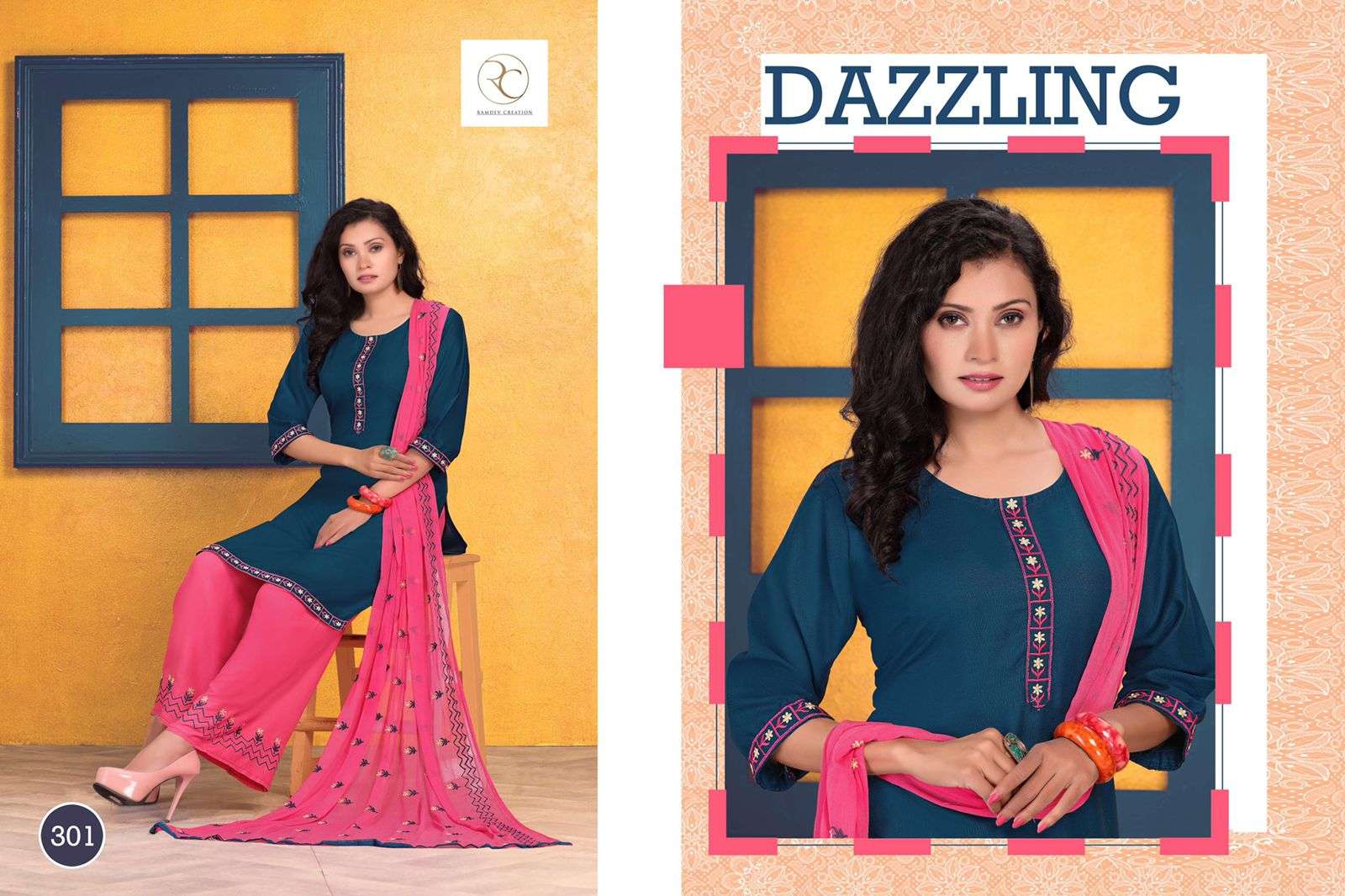 SAWARIYA VOL-1 BY RC 301 TO 308 SERIES BEAUTIFUL SHARARA SUITS COLORFUL STYLISH FANCY CASUAL WEAR & ETHNIC WEAR RAYON EMBROIDERED DRESSES AT WHOLESALE PRICE