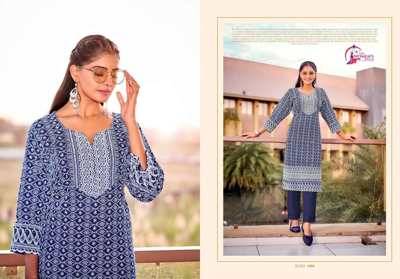 AARAMBH BY THE WOMENS THREADS 1001 TO 1007 SERIES DESIGNER STYLISH FANCY COLORFUL BEAUTIFUL PARTY WEAR & ETHNIC WEAR COLLECTION COTTON WITH WORK KURTIS AT WHOLESALE PRICE