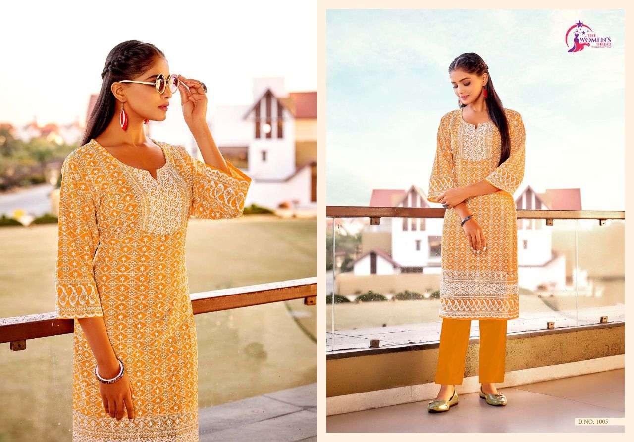AARAMBH BY THE WOMENS THREADS 1001 TO 1007 SERIES DESIGNER STYLISH FANCY COLORFUL BEAUTIFUL PARTY WEAR & ETHNIC WEAR COLLECTION COTTON WITH WORK KURTIS AT WHOLESALE PRICE