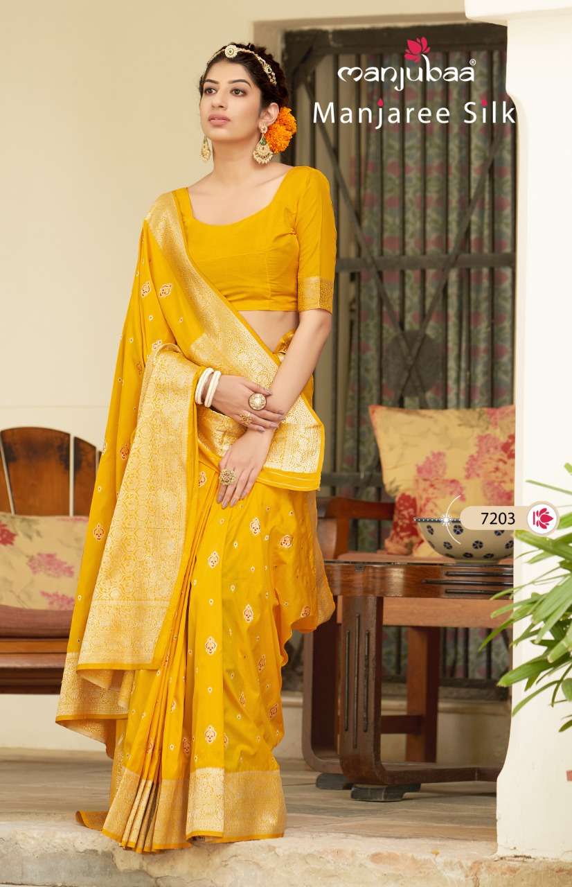 MANJAREE SILK BY MANJUBAA CLOTHING 7201 TO 7208 SERIES INDIAN TRADITIONAL WEAR COLLECTION BEAUTIFUL STYLISH FANCY COLORFUL PARTY WEAR & OCCASIONAL WEAR SOFT SILK SAREES AT WHOLESALE PRICE