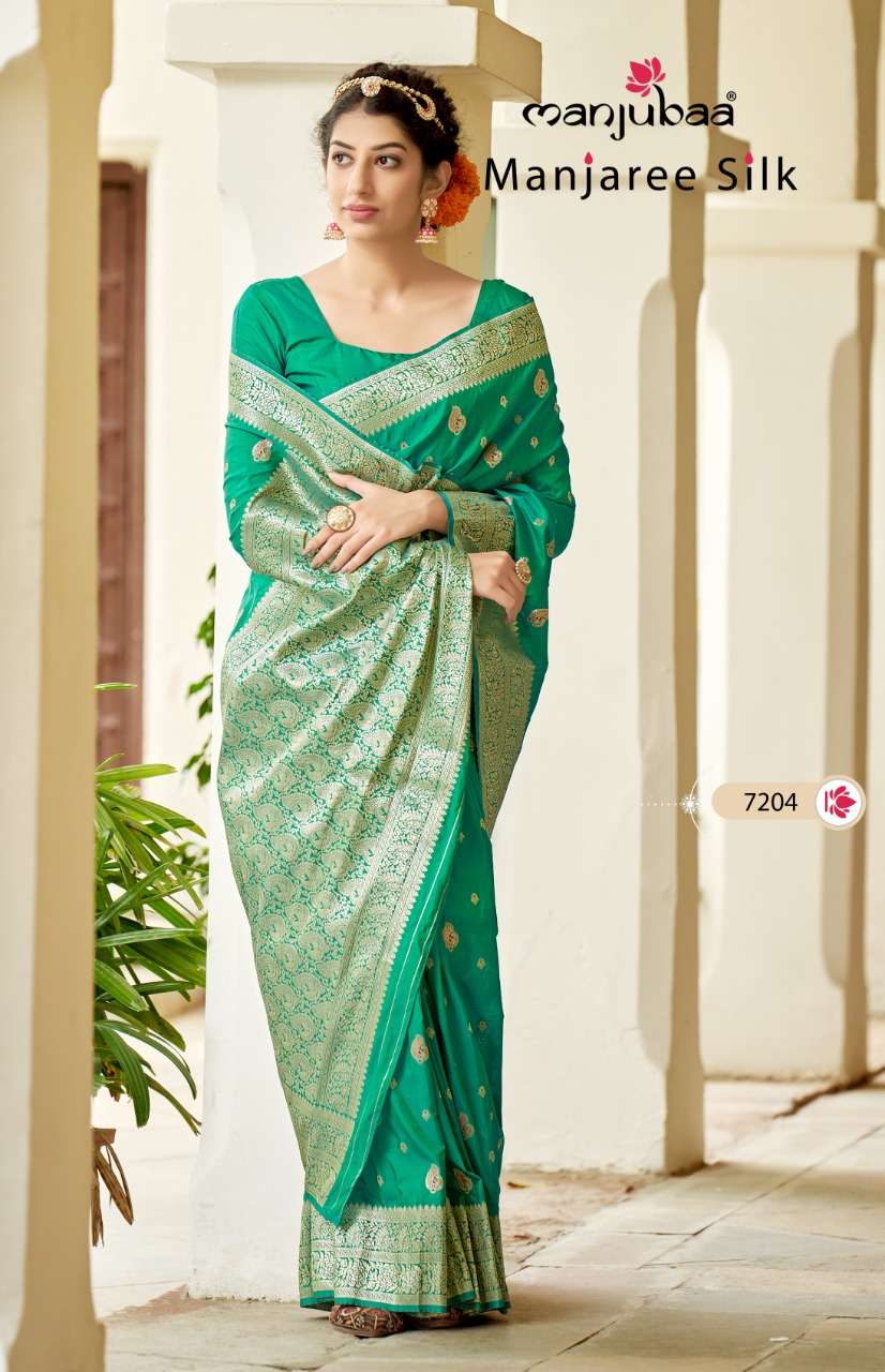 MANJAREE SILK BY MANJUBAA CLOTHING 7201 TO 7208 SERIES INDIAN TRADITIONAL WEAR COLLECTION BEAUTIFUL STYLISH FANCY COLORFUL PARTY WEAR & OCCASIONAL WEAR SOFT SILK SAREES AT WHOLESALE PRICE