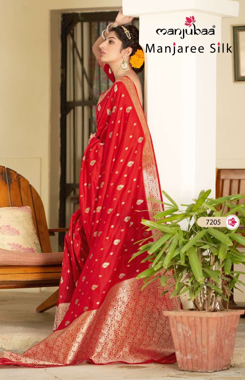 MANJAREE SILK BY MANJUBAA CLOTHING 7201 TO 7208 SERIES INDIAN TRADITIONAL WEAR COLLECTION BEAUTIFUL STYLISH FANCY COLORFUL PARTY WEAR & OCCASIONAL WEAR SOFT SILK SAREES AT WHOLESALE PRICE