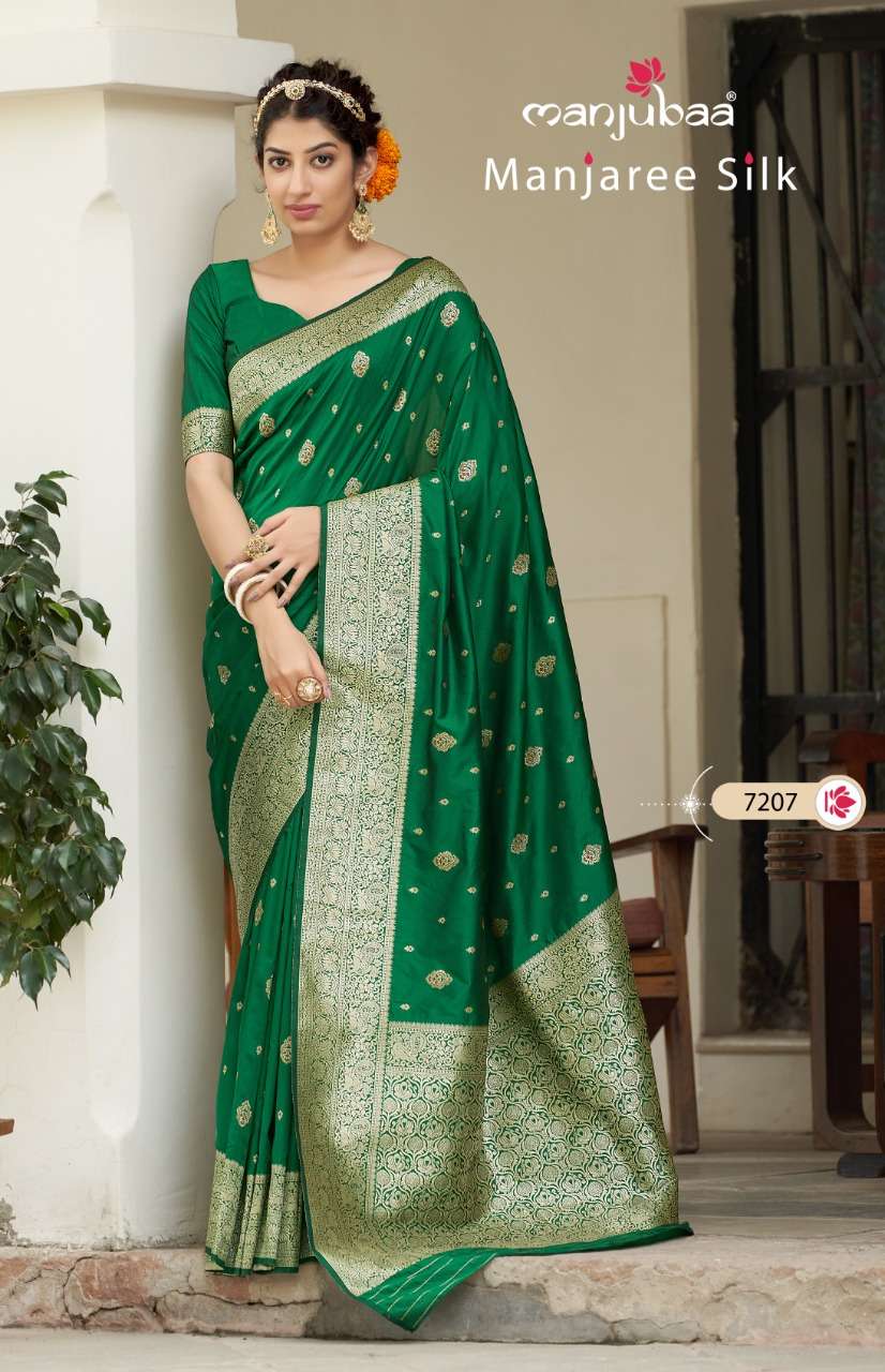 MANJAREE SILK BY MANJUBAA CLOTHING 7201 TO 7208 SERIES INDIAN TRADITIONAL WEAR COLLECTION BEAUTIFUL STYLISH FANCY COLORFUL PARTY WEAR & OCCASIONAL WEAR SOFT SILK SAREES AT WHOLESALE PRICE