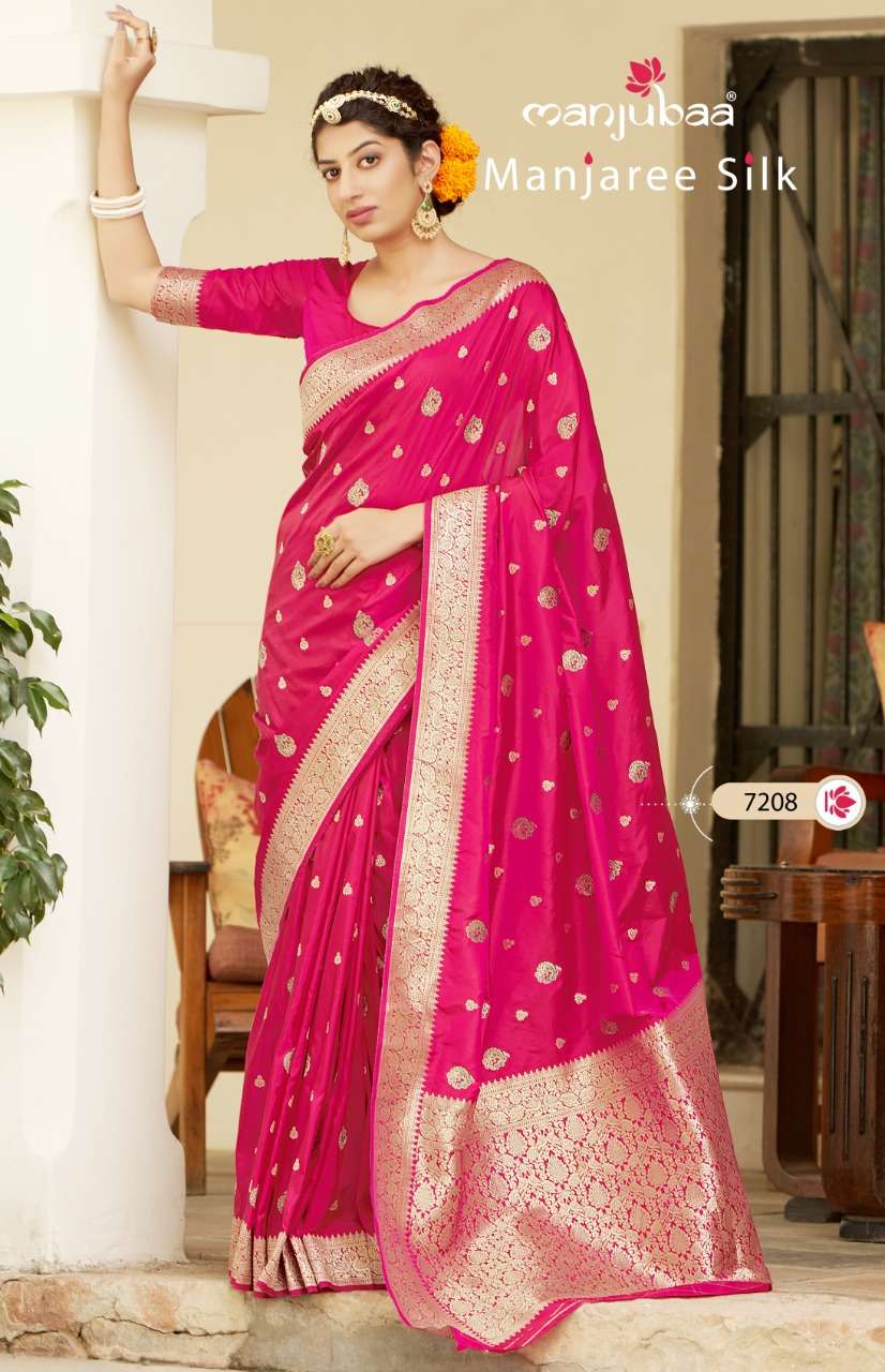 MANJAREE SILK BY MANJUBAA CLOTHING 7201 TO 7208 SERIES INDIAN TRADITIONAL WEAR COLLECTION BEAUTIFUL STYLISH FANCY COLORFUL PARTY WEAR & OCCASIONAL WEAR SOFT SILK SAREES AT WHOLESALE PRICE