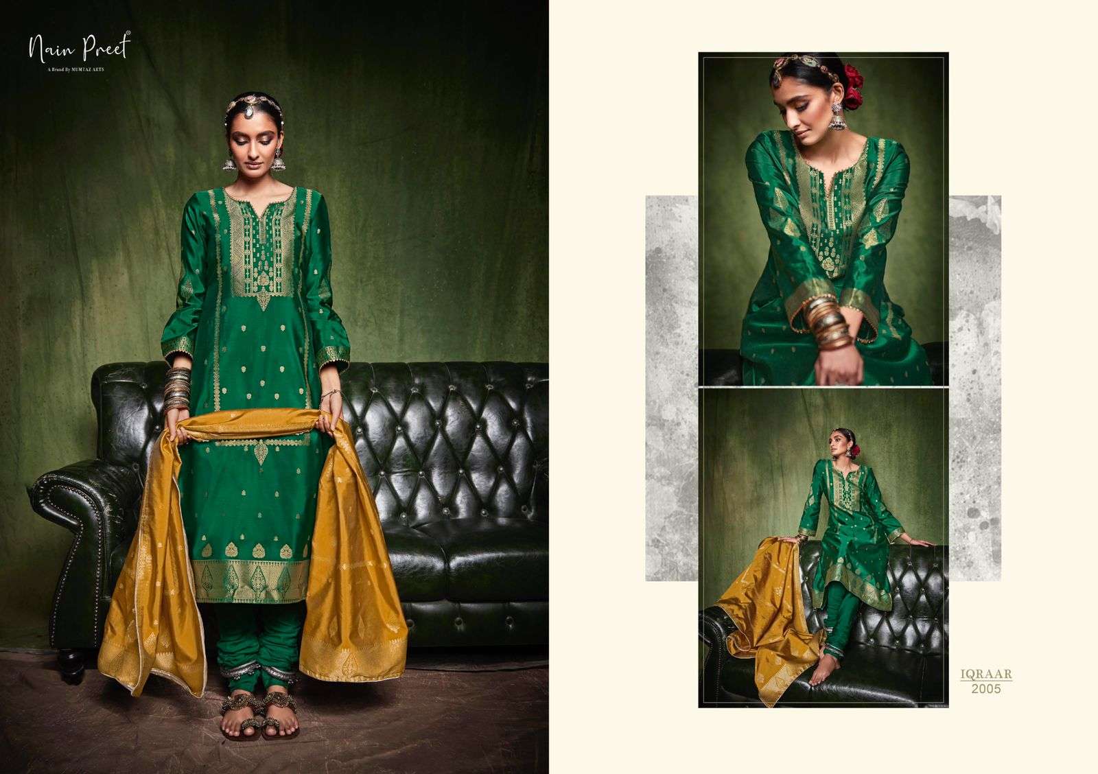 IQRAAR BY NAIN PREET 2001 TO 2006 SERIES BEAUTIFUL SUITS COLORFUL STYLISH FANCY CASUAL WEAR & ETHNIC WEAR SILK JACQUARD DRESSES AT WHOLESALE PRICE