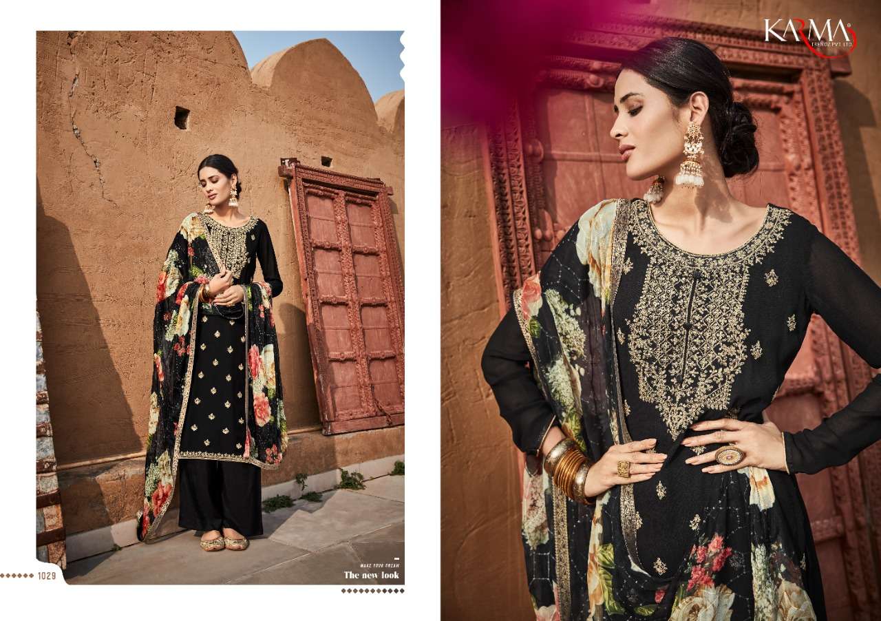 MEHRAM VOL-4 BY KARMA TRENDZ 1026 TO 1032 SERIES BEAUTIFUL SUITS COLORFUL STYLISH FANCY CASUAL WEAR & ETHNIC WEAR PURE GEORGETTE EMBROIDERED DRESSES AT WHOLESALE PRICE