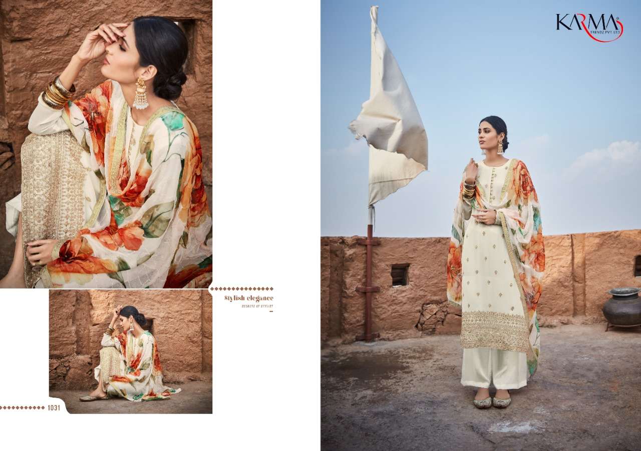 MEHRAM VOL-4 BY KARMA TRENDZ 1026 TO 1032 SERIES BEAUTIFUL SUITS COLORFUL STYLISH FANCY CASUAL WEAR & ETHNIC WEAR PURE GEORGETTE EMBROIDERED DRESSES AT WHOLESALE PRICE