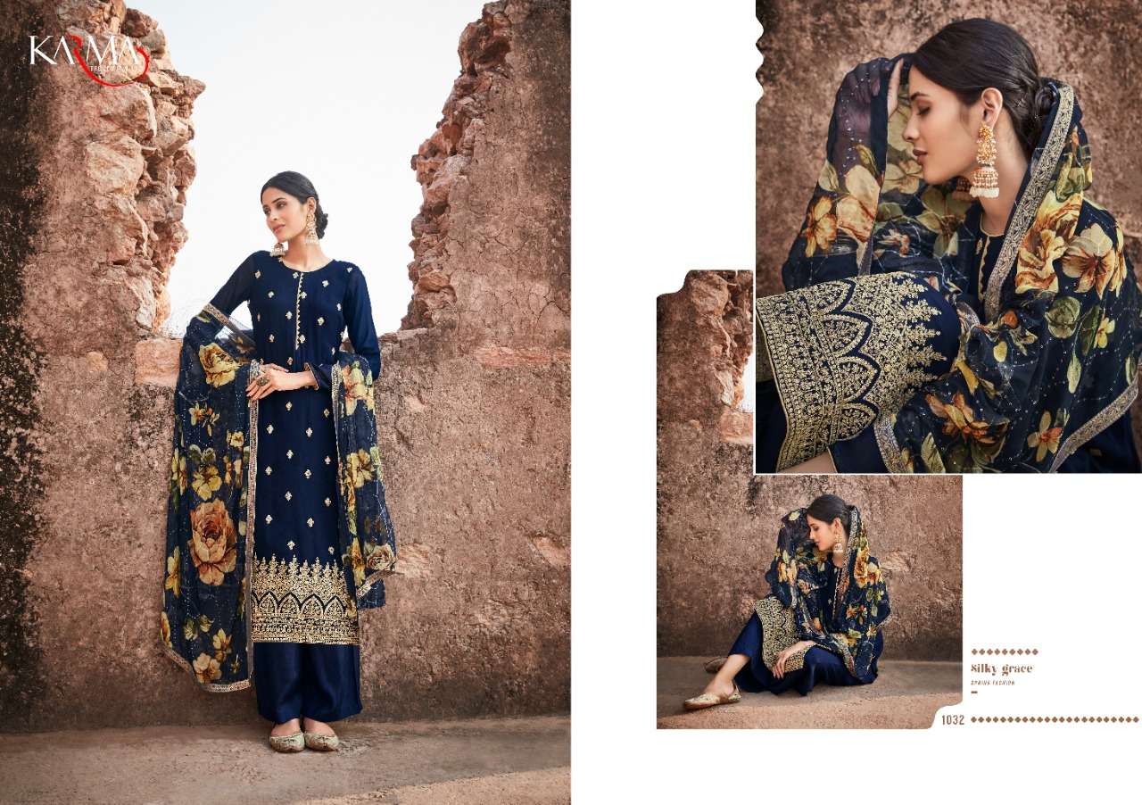 MEHRAM VOL-4 BY KARMA TRENDZ 1026 TO 1032 SERIES BEAUTIFUL SUITS COLORFUL STYLISH FANCY CASUAL WEAR & ETHNIC WEAR PURE GEORGETTE EMBROIDERED DRESSES AT WHOLESALE PRICE