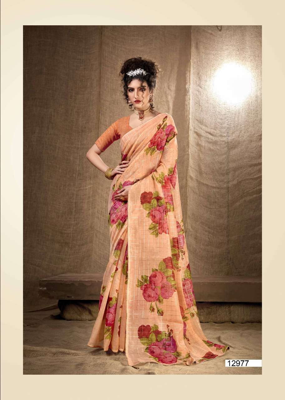 KASHISHWARI BY TRIVENI 12977 TO 12984 SERIES INDIAN TRADITIONAL WEAR COLLECTION BEAUTIFUL STYLISH FANCY COLORFUL PARTY WEAR & OCCASIONAL WEAR LINEN COTTON SAREES AT WHOLESALE PRICE