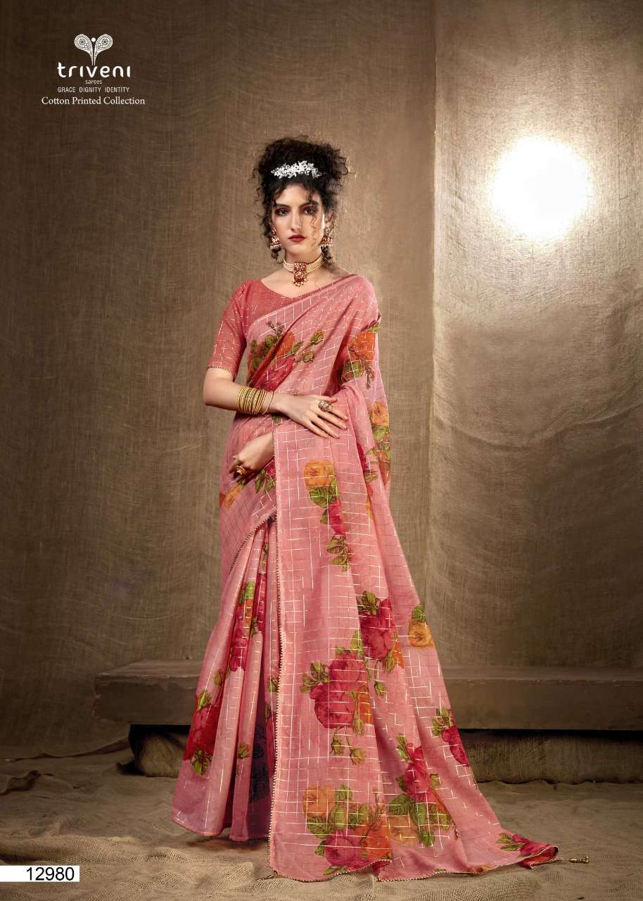 KASHISHWARI BY TRIVENI 12977 TO 12984 SERIES INDIAN TRADITIONAL WEAR COLLECTION BEAUTIFUL STYLISH FANCY COLORFUL PARTY WEAR & OCCASIONAL WEAR LINEN COTTON SAREES AT WHOLESALE PRICE
