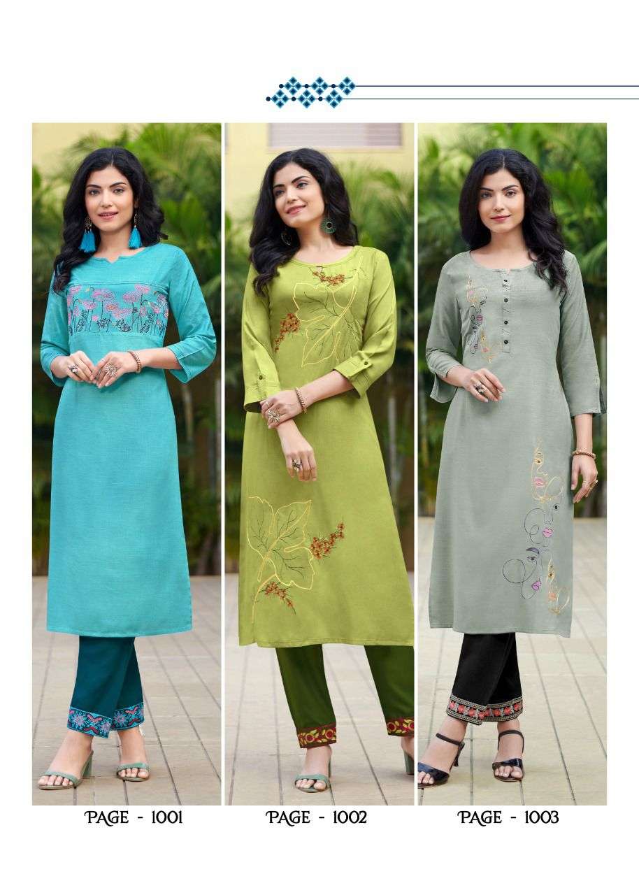 JASMIN BY RANGJYOT FASHION 1001 TO 1006 SERIES DESIGNER STYLISH FANCY COLORFUL BEAUTIFUL PARTY WEAR & ETHNIC WEAR COLLECTION RAYON KURTIS WITH BOTTOM AT WHOLESALE PRICE