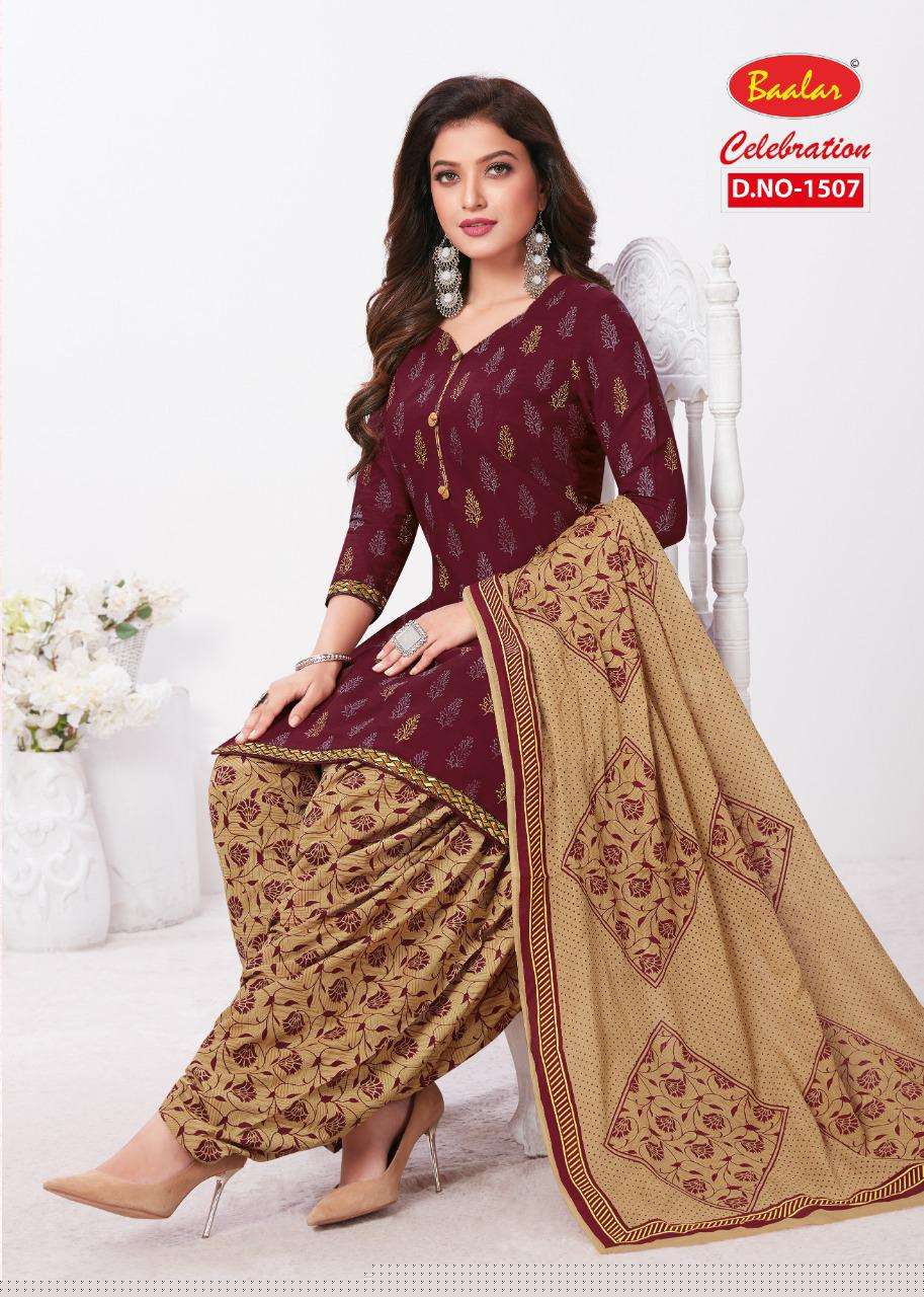 CELEBRATION VOL-15 BY BAALAR 1503 TO 1515 SERIES BEAUTIFUL STYLISH SHARARA SUITS FANCY COLORFUL CASUAL WEAR & ETHNIC WEAR & READY TO WEAR HEAVY COTTON PRINTED DRESSES AT WHOLESALE PRICE