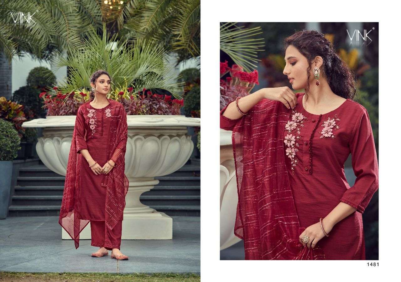 VIBES BY VINK 1481 TO 1486 SERIES BEAUTIFUL SUITS COLORFUL STYLISH FANCY CASUAL WEAR & ETHNIC WEAR VISCOSE SILK EMBROIDERED DRESSES AT WHOLESALE PRICE