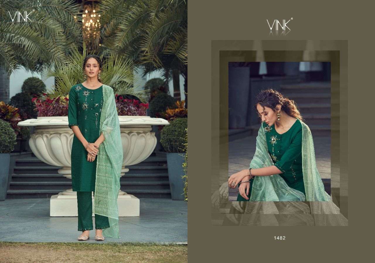 VIBES BY VINK 1481 TO 1486 SERIES BEAUTIFUL SUITS COLORFUL STYLISH FANCY CASUAL WEAR & ETHNIC WEAR VISCOSE SILK EMBROIDERED DRESSES AT WHOLESALE PRICE