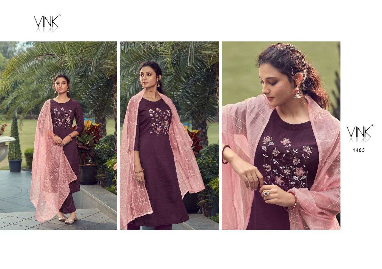 VIBES BY VINK 1481 TO 1486 SERIES BEAUTIFUL SUITS COLORFUL STYLISH FANCY CASUAL WEAR & ETHNIC WEAR VISCOSE SILK EMBROIDERED DRESSES AT WHOLESALE PRICE