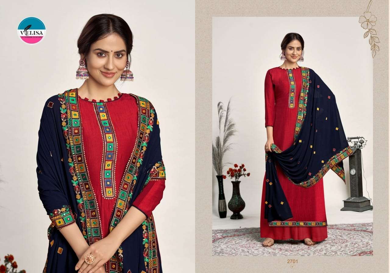KAZI BY VELISA 2701 TO 2704 SERIES BEAUTIFUL STYLISH SHARARA SUITS FANCY COLORFUL CASUAL WEAR & ETHNIC WEAR & READY TO WEAR PURE PARAMPARA SILK DRESSES AT WHOLESALE PRICE