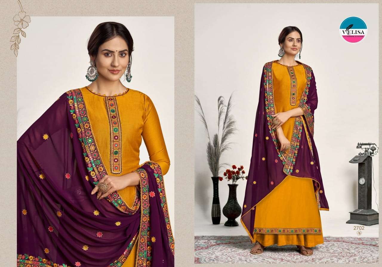KAZI BY VELISA 2701 TO 2704 SERIES BEAUTIFUL STYLISH SHARARA SUITS FANCY COLORFUL CASUAL WEAR & ETHNIC WEAR & READY TO WEAR PURE PARAMPARA SILK DRESSES AT WHOLESALE PRICE