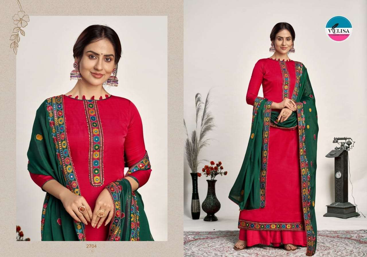 KAZI BY VELISA 2701 TO 2704 SERIES BEAUTIFUL STYLISH SHARARA SUITS FANCY COLORFUL CASUAL WEAR & ETHNIC WEAR & READY TO WEAR PURE PARAMPARA SILK DRESSES AT WHOLESALE PRICE