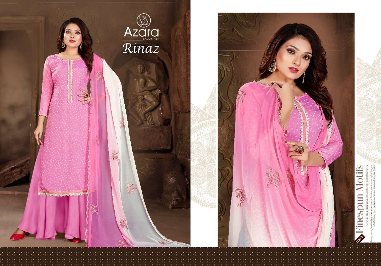 RINAZ BY AZARA 1001 TO 1005 SERIES BEAUTIFUL STYLISH SUITS FANCY COLORFUL CASUAL WEAR & ETHNIC WEAR & READY TO WEAR HEAVY CREPE PRINTED DRESSES AT WHOLESALE PRICE