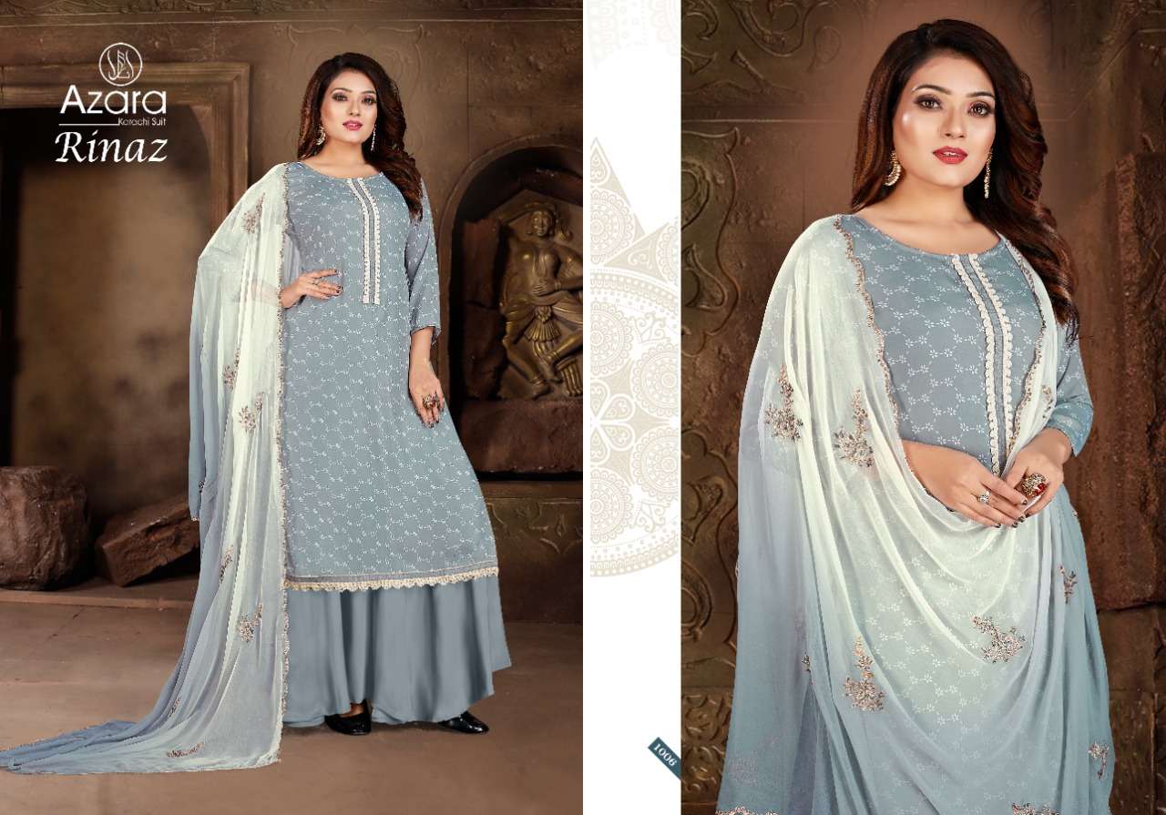 RINAZ BY AZARA 1001 TO 1005 SERIES BEAUTIFUL STYLISH SUITS FANCY COLORFUL CASUAL WEAR & ETHNIC WEAR & READY TO WEAR HEAVY CREPE PRINTED DRESSES AT WHOLESALE PRICE