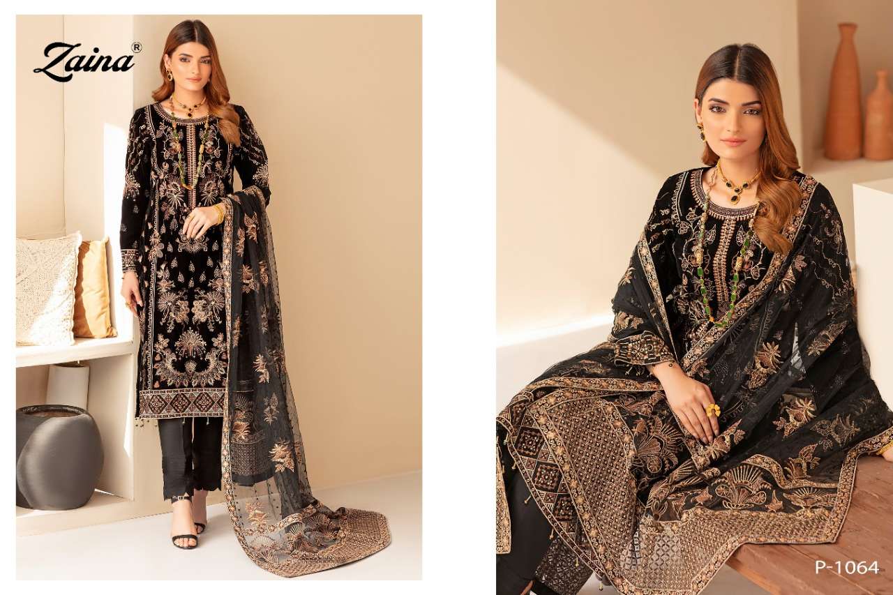 ZAINA VOL-17 BY PRIYAM 1063 TO 1066 SERIES DESIGNER PAKISTANI SUITS BEAUTIFUL STYLISH FANCY COLORFUL PARTY WEAR & OCCASIONAL WEAR FAUX GEORGETTE DRESSES AT WHOLESALE PRICE