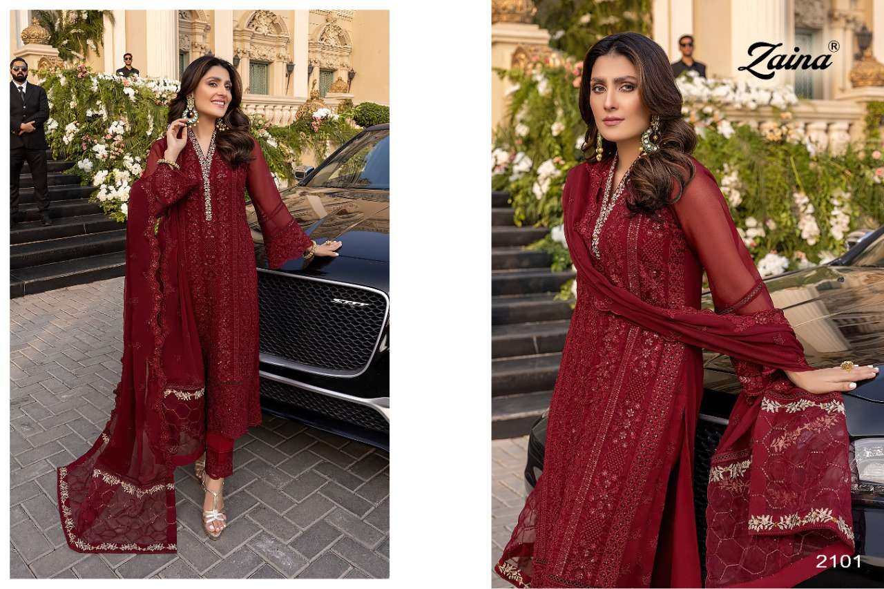 ZAINA VOL-19 BY PRIYAM 2101 TO 2104 SERIES DESIGNER PAKISTANI SUITS BEAUTIFUL STYLISH FANCY COLORFUL PARTY WEAR & OCCASIONAL WEAR FAUX GEORGETTE DRESSES AT WHOLESALE PRICE