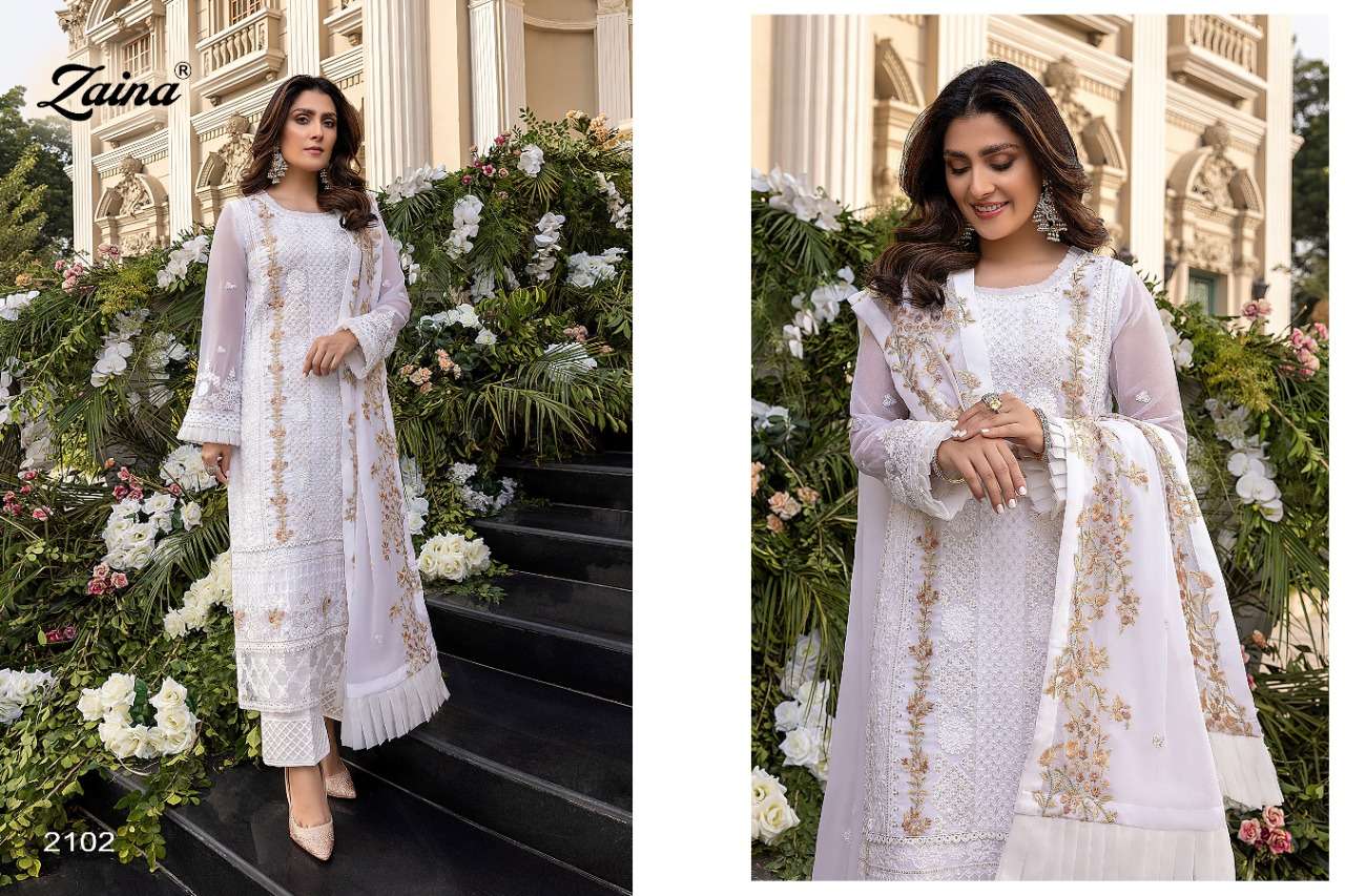 ZAINA VOL-19 BY PRIYAM 2101 TO 2104 SERIES DESIGNER PAKISTANI SUITS BEAUTIFUL STYLISH FANCY COLORFUL PARTY WEAR & OCCASIONAL WEAR FAUX GEORGETTE DRESSES AT WHOLESALE PRICE