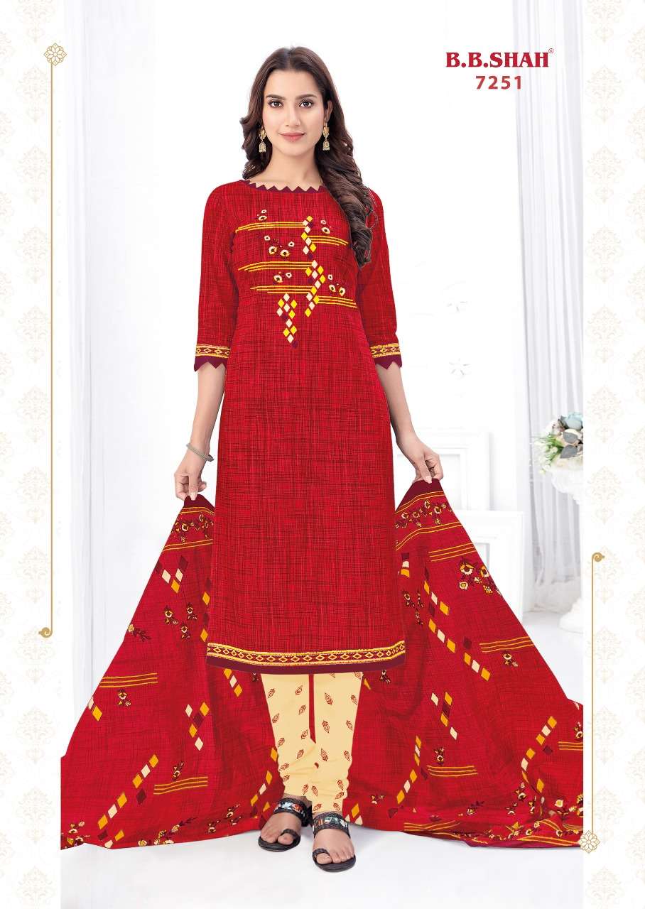 NAYRAA RED SPECIAL BY B B SHAH 7251 TO 7262 SERIES BEAUTIFUL STYLISH SHARARA SUITS FANCY COLORFUL CASUAL WEAR & ETHNIC WEAR & READY TO WEAR HEAVY COTTON PRINTED DRESSES AT WHOLESALE PRICE