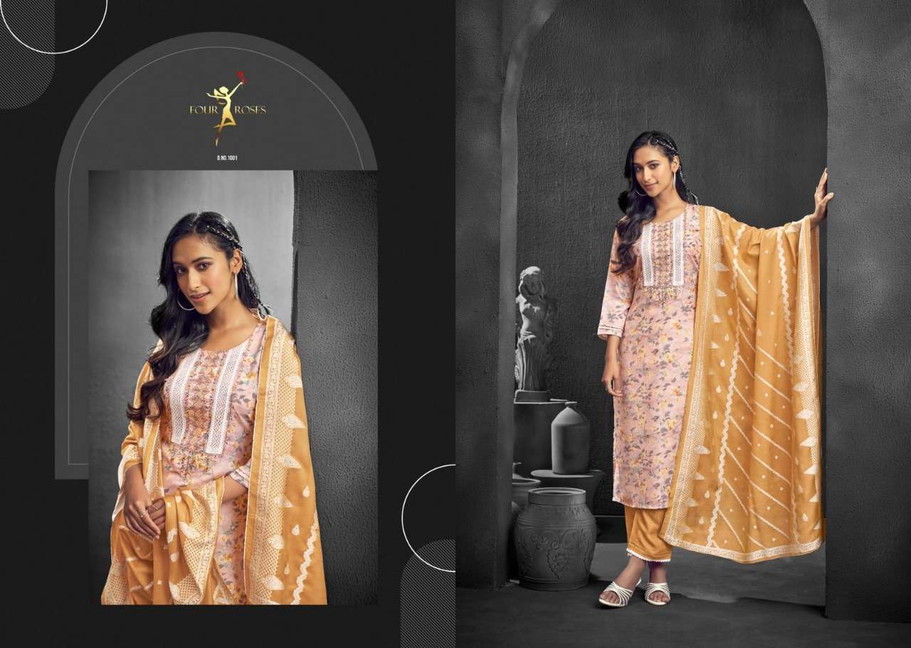DESIRE BY FOUR ROSES 1001 TO 1006 SERIES BEAUTIFUL SUITS COLORFUL STYLISH FANCY CASUAL WEAR & ETHNIC WEAR PURE VISCOSE MUSLIN DRESSES AT WHOLESALE PRICE