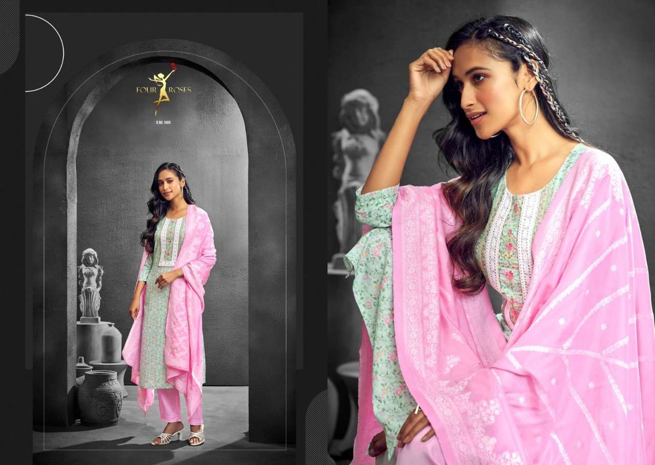DESIRE BY FOUR ROSES 1001 TO 1006 SERIES BEAUTIFUL SUITS COLORFUL STYLISH FANCY CASUAL WEAR & ETHNIC WEAR PURE VISCOSE MUSLIN DRESSES AT WHOLESALE PRICE
