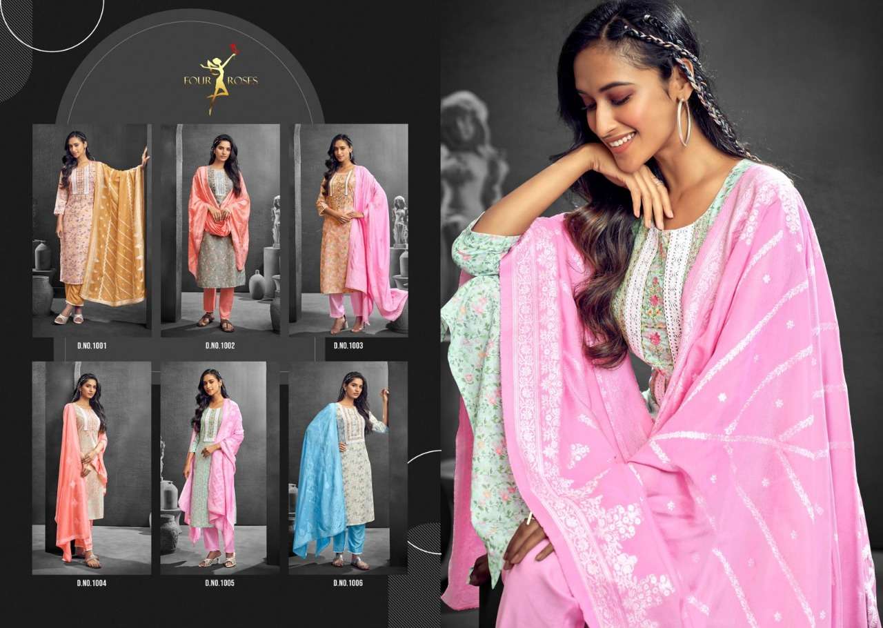 DESIRE BY FOUR ROSES 1001 TO 1006 SERIES BEAUTIFUL SUITS COLORFUL STYLISH FANCY CASUAL WEAR & ETHNIC WEAR PURE VISCOSE MUSLIN DRESSES AT WHOLESALE PRICE