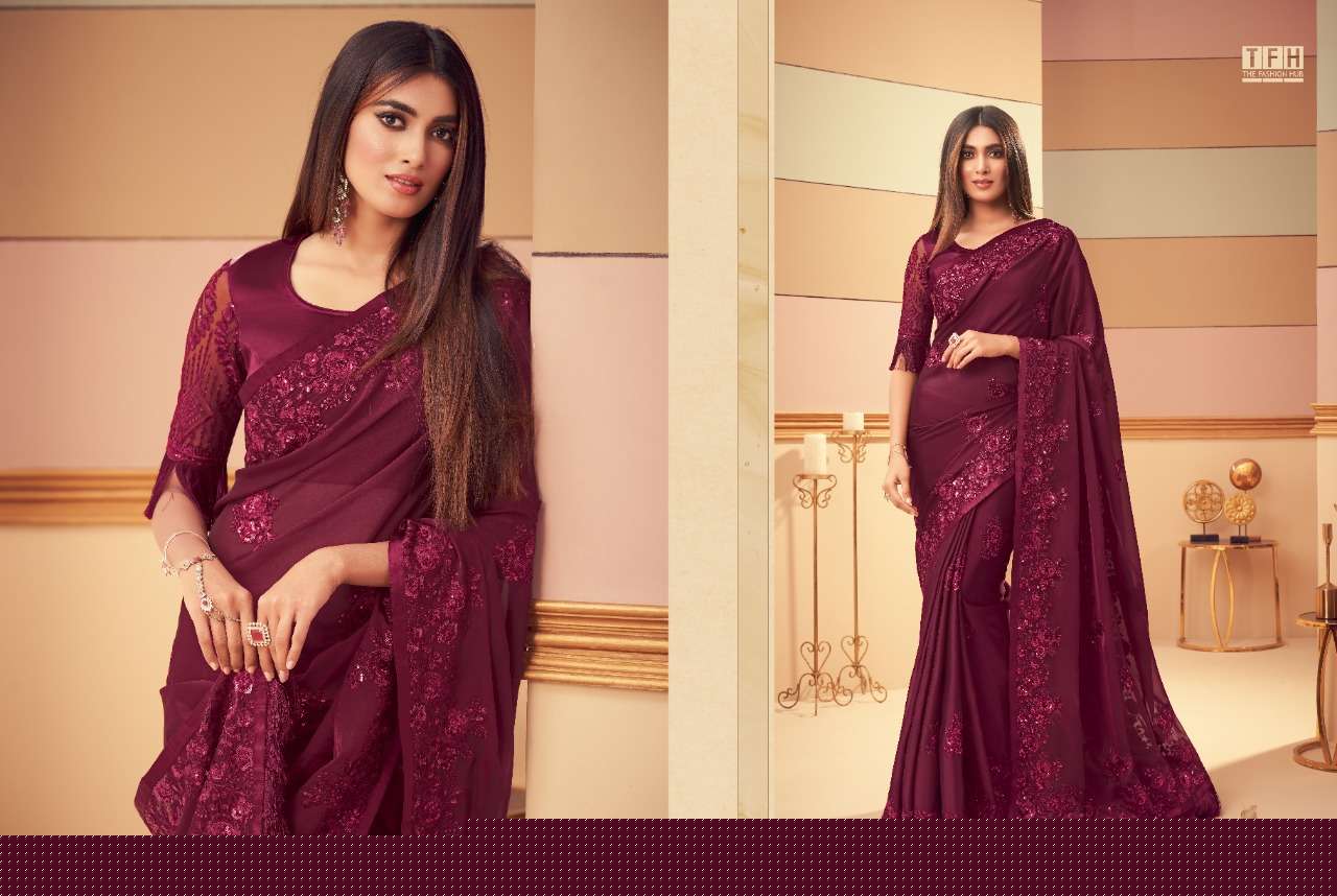 SIMRAN STORY BY TFH INDIAN TRADITIONAL WEAR COLLECTION BEAUTIFUL STYLISH FANCY COLORFUL PARTY WEAR & OCCASIONAL WEAR FANCY SAREES AT WHOLESALE PRICE