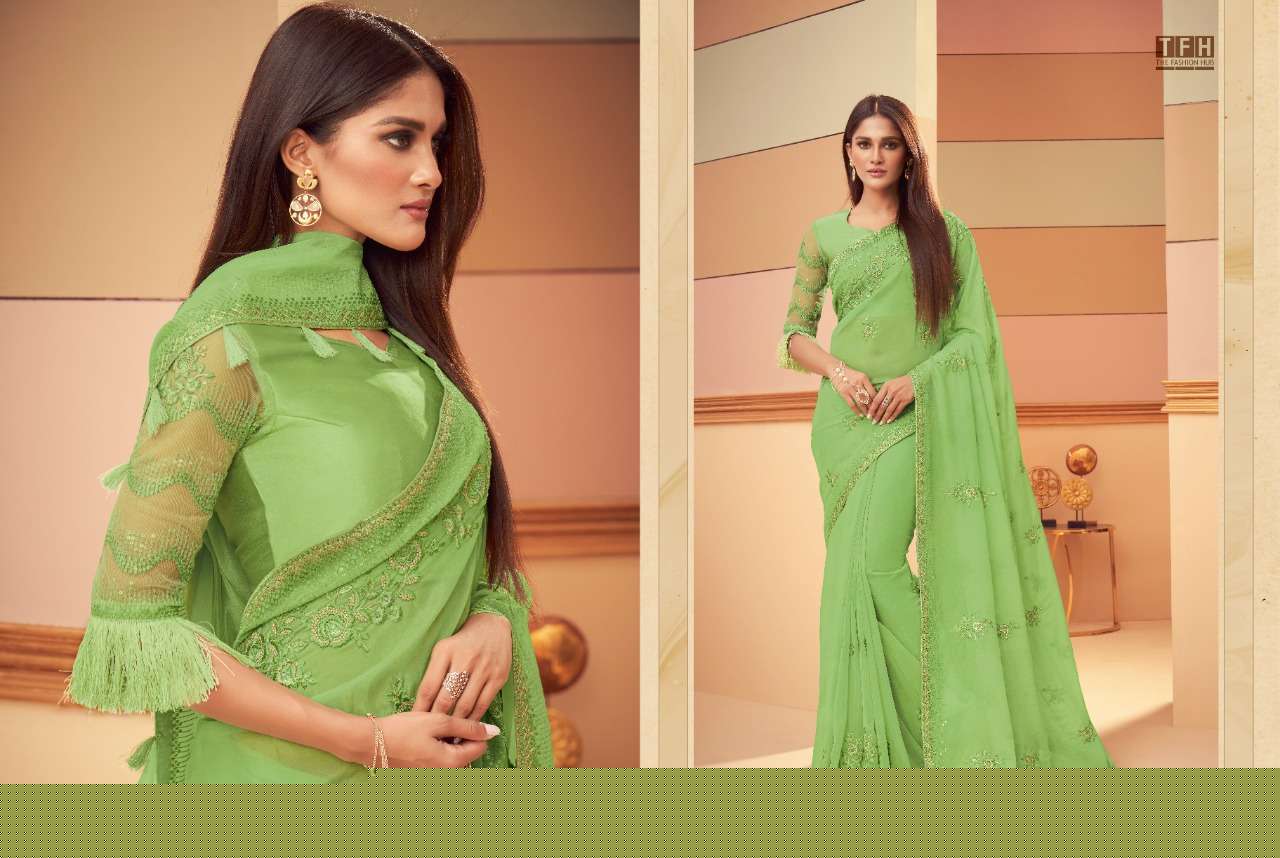 SIMRAN STORY BY TFH INDIAN TRADITIONAL WEAR COLLECTION BEAUTIFUL STYLISH FANCY COLORFUL PARTY WEAR & OCCASIONAL WEAR FANCY SAREES AT WHOLESALE PRICE