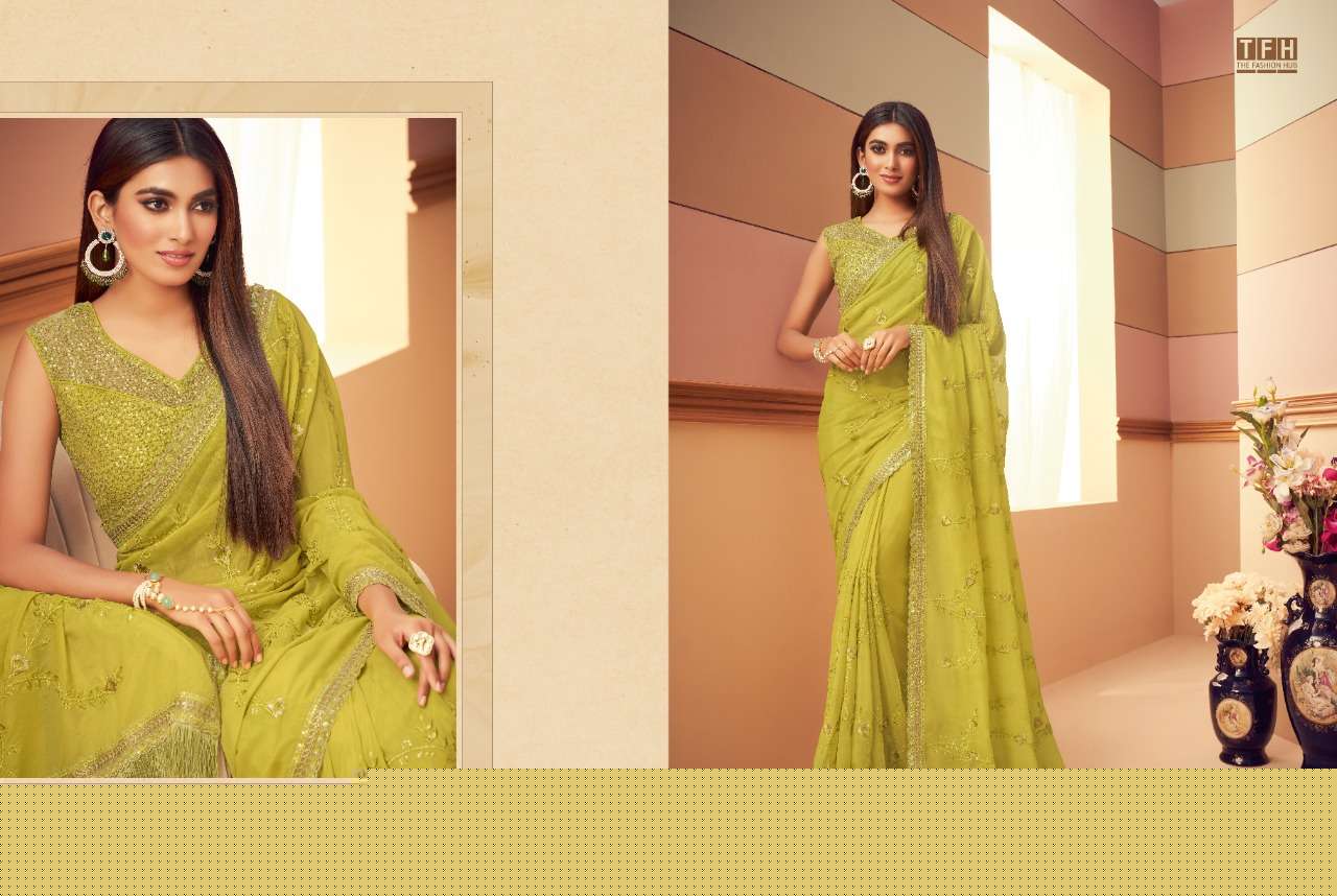SIMRAN STORY BY TFH INDIAN TRADITIONAL WEAR COLLECTION BEAUTIFUL STYLISH FANCY COLORFUL PARTY WEAR & OCCASIONAL WEAR FANCY SAREES AT WHOLESALE PRICE