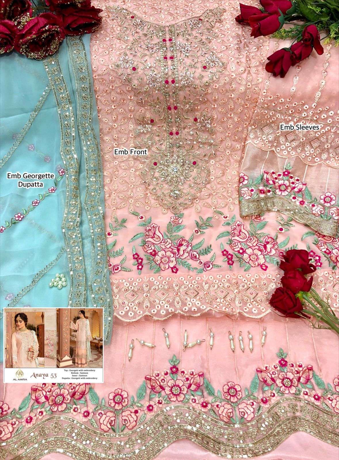 ANAYA 53 BY AL AMRA PAKISTANI SUITS BEAUTIFUL FANCY COLORFUL STYLISH PARTY WEAR & OCCASIONAL WEAR GEORGETTE EMBROIDERY DRESSES AT WHOLESALE PRICE