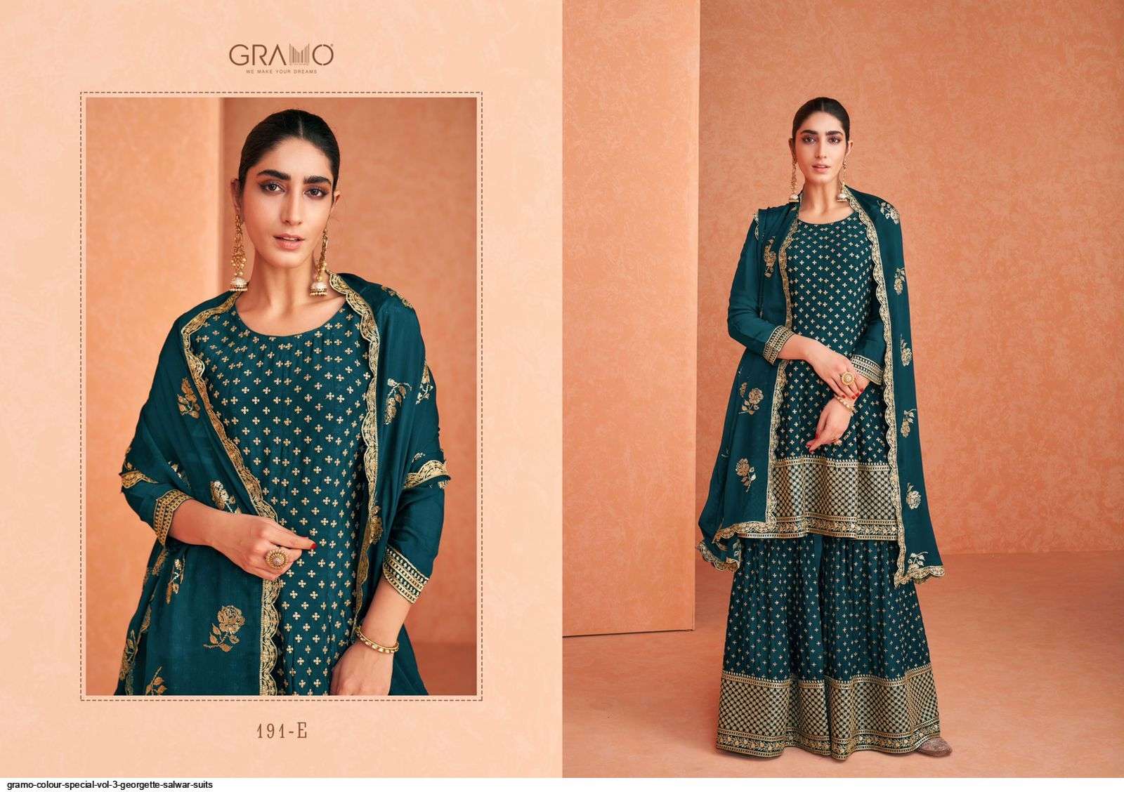 Color Special Vol-3 By Gramo 191-A To 191-E Series Beautiful Stylish Sharara Suits Fancy Colorful Casual Wear & Ethnic Wear & Ready To Wear Heavy Faux Georgette Dresses At Wholesale Price