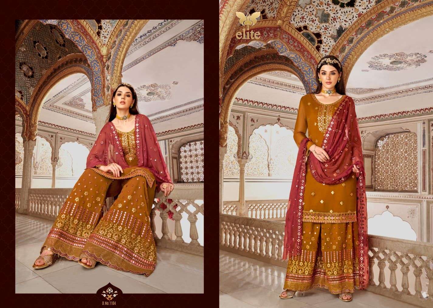 ELITE BY MOHINI FASHION 1101 TO 1104 SERIES BEAUTIFUL STYLISH SHARARA SUITS FANCY COLORFUL CASUAL WEAR & ETHNIC WEAR & READY TO WEAR PURE VISCOSE GEORGETTE DRESSES AT WHOLESALE PRICE