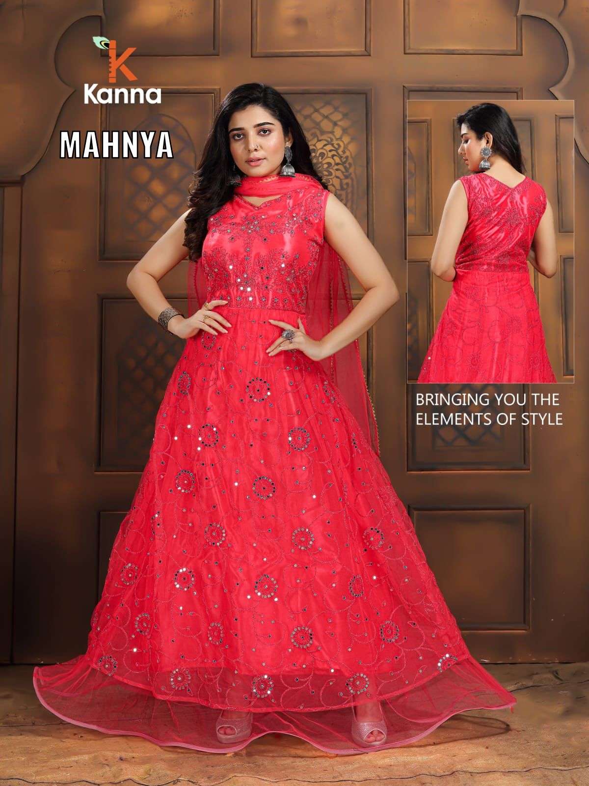 MAHNYA BY KANNA 01 TO 06 SERIES BEAUTIFUL STYLISH ANARKALI SUITS FANCY COLORFUL CASUAL WEAR & ETHNIC WEAR & READY TO WEAR HEAVY NET DRESSES AT WHOLESALE PRICE