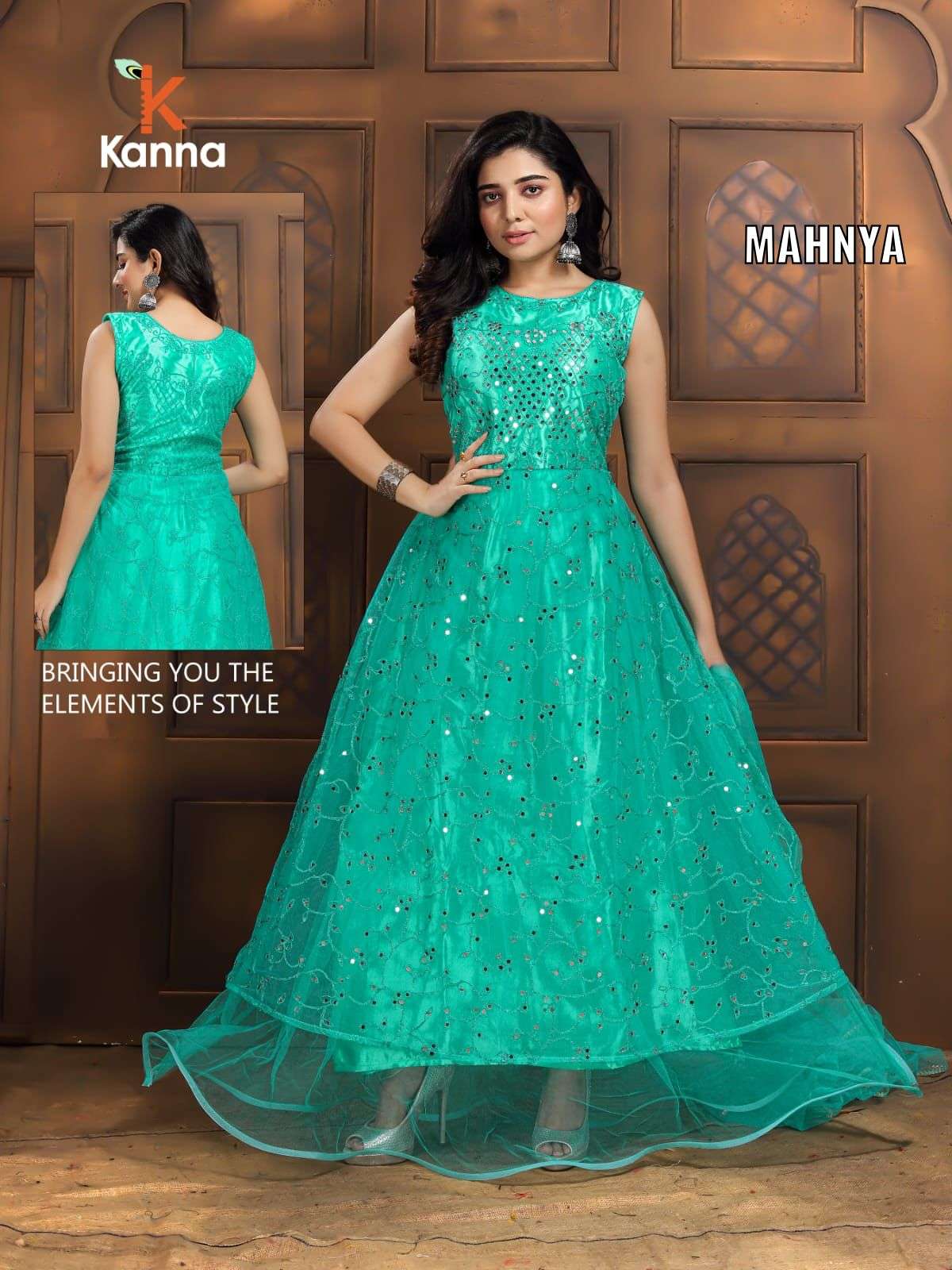 MAHNYA BY KANNA 01 TO 06 SERIES BEAUTIFUL STYLISH ANARKALI SUITS FANCY COLORFUL CASUAL WEAR & ETHNIC WEAR & READY TO WEAR HEAVY NET DRESSES AT WHOLESALE PRICE