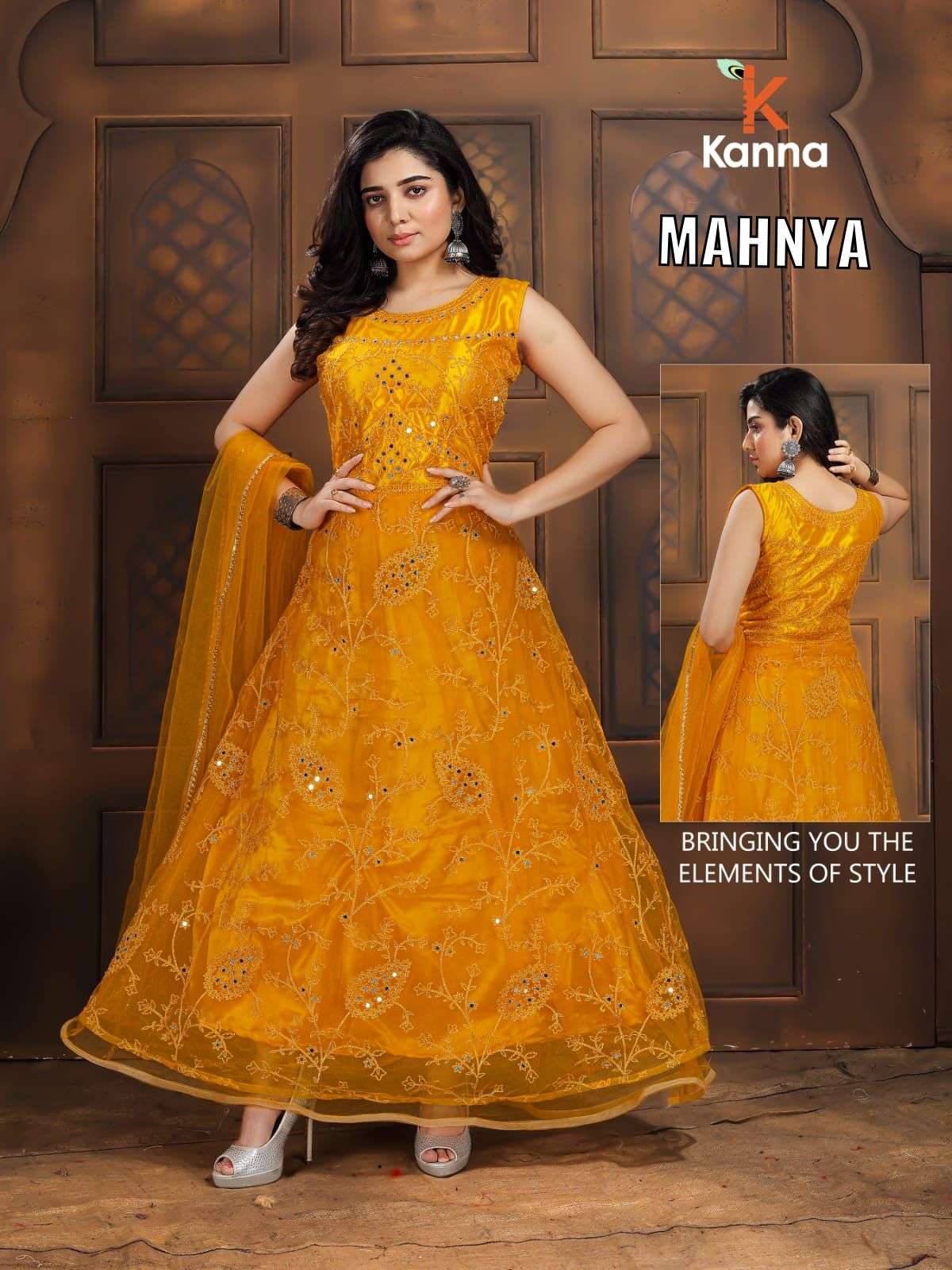 MAHNYA BY KANNA 01 TO 06 SERIES BEAUTIFUL STYLISH ANARKALI SUITS FANCY COLORFUL CASUAL WEAR & ETHNIC WEAR & READY TO WEAR HEAVY NET DRESSES AT WHOLESALE PRICE